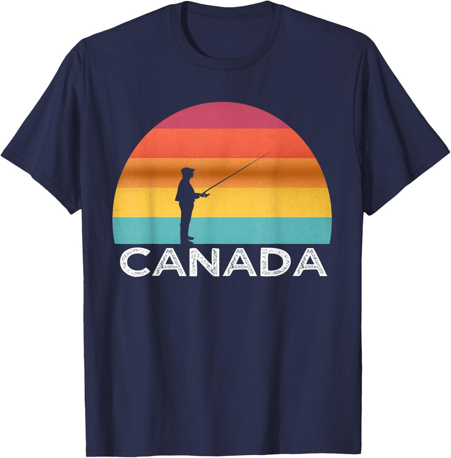 Sunset Canada Fishing T Shirt Canadian Fisherman Trip T-Shirt - T-Shirt | Navy