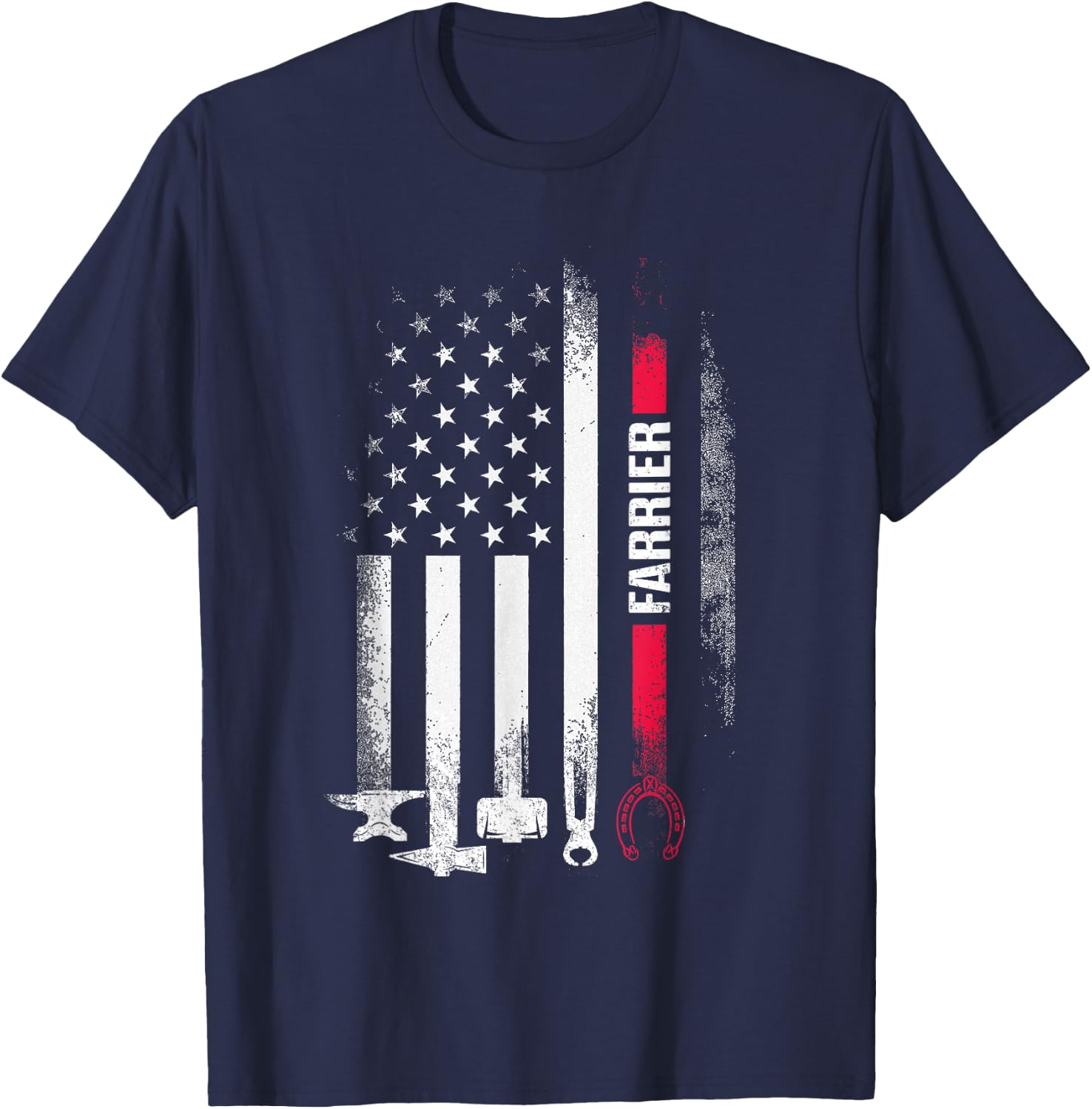 Farrier US Flag Horseshoe Hoof Trimming Equine Shoeing T-Shirt - T-Shirt | Navy