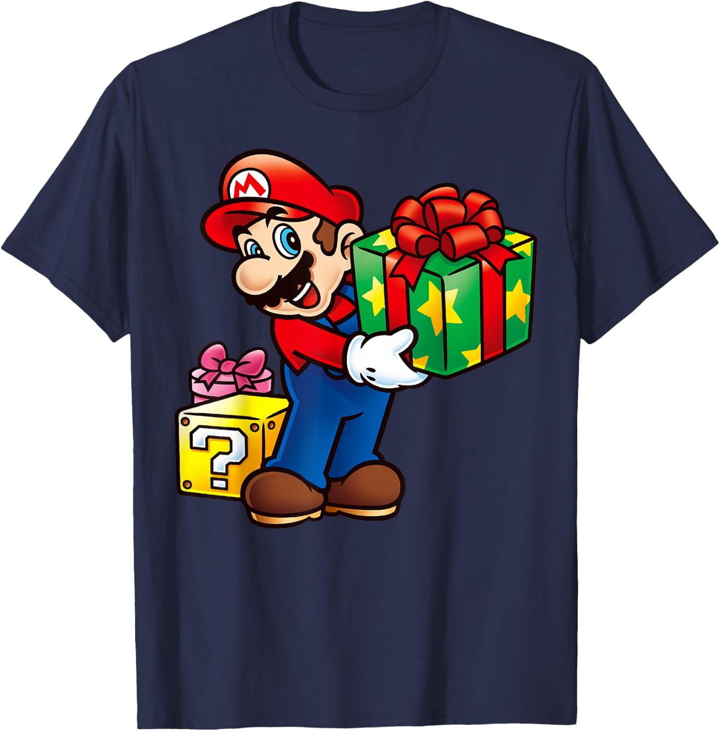 Nintendo Super Mario Wrapped Christmas Presents T-Shirt - T-Shirt | Navy