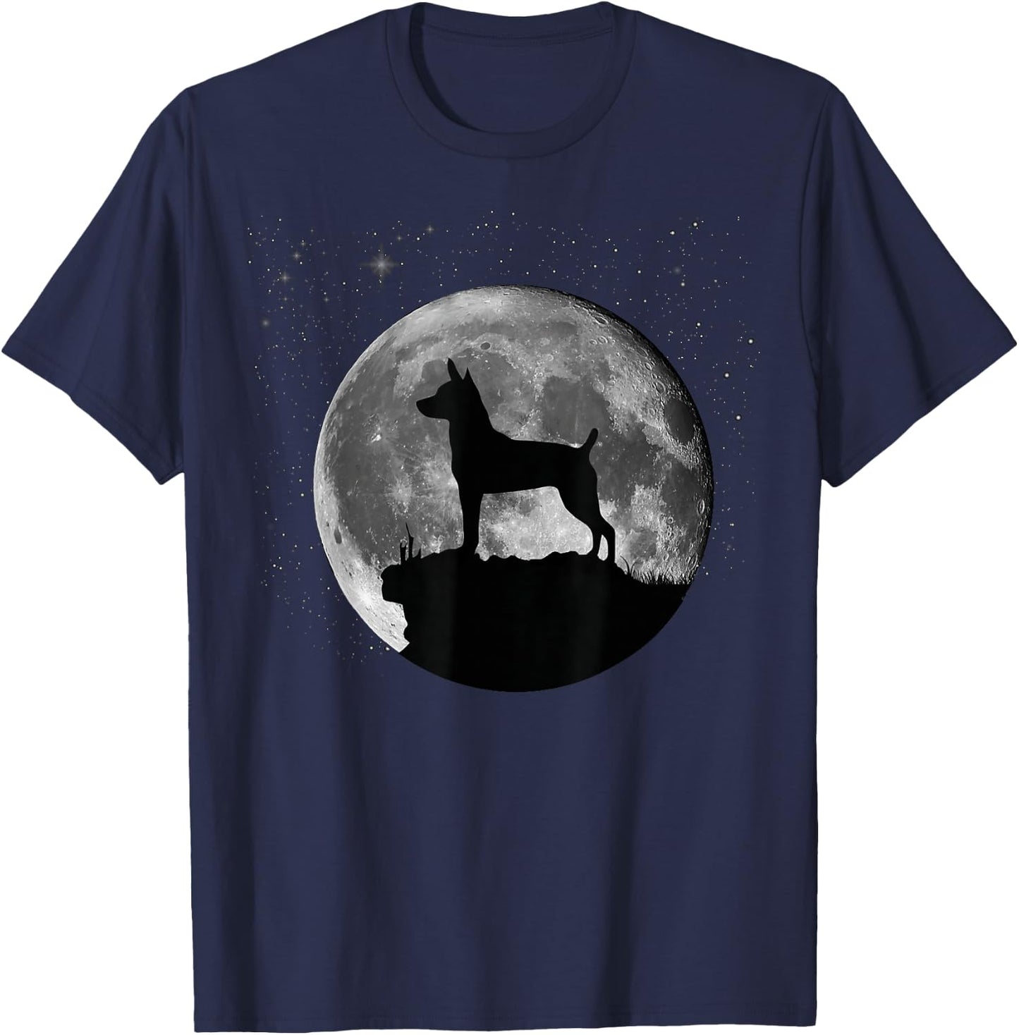 Rat Terrier Dog Moon T-Shirt - T-Shirt | Navy