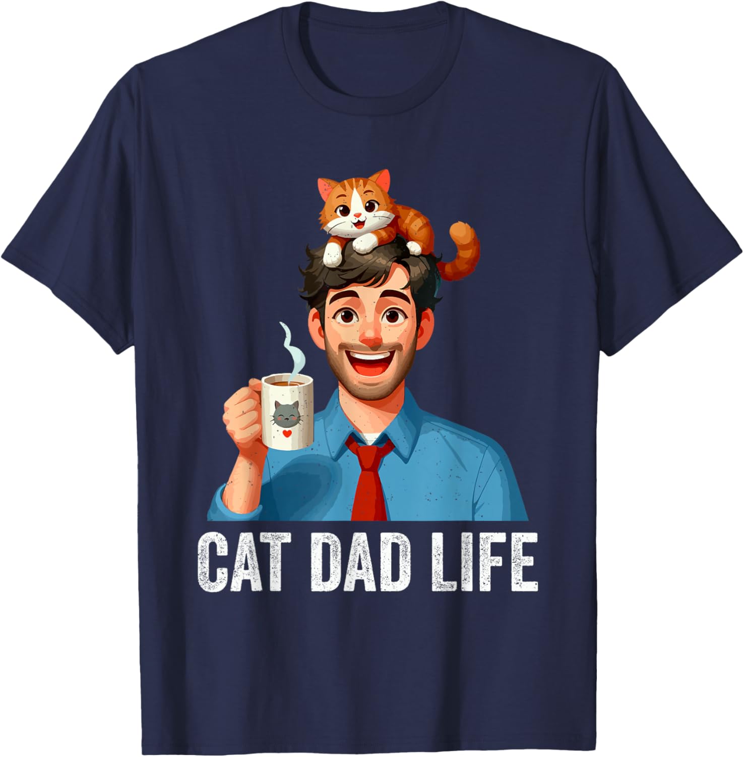 Cat Dad Life Fathers Day Kitten Lover Feline Owner Papa Men T-Shirt - T-Shirt | Navy
