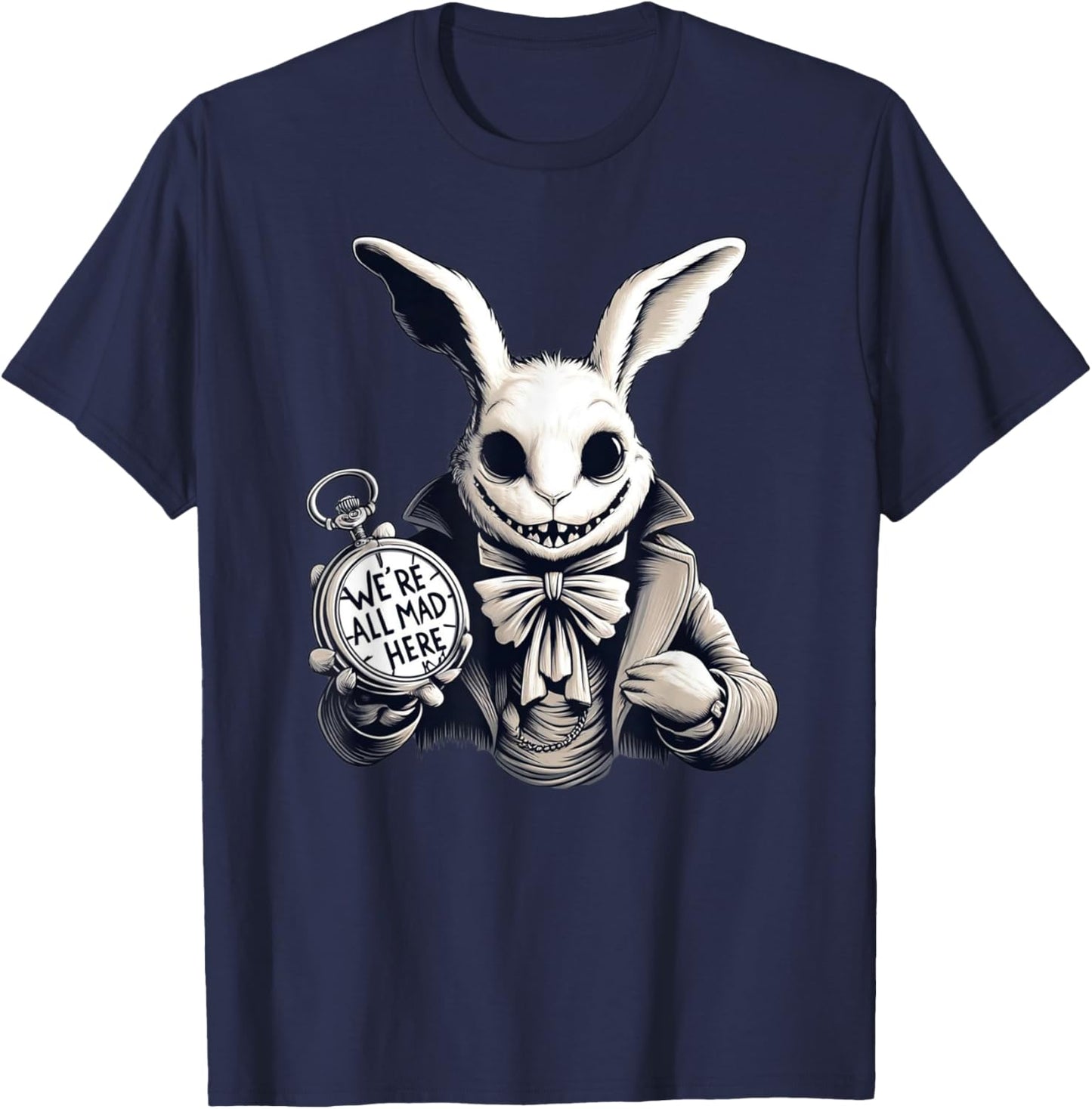 Alice in Wonderland - We're All Mad Here Rabbit Hatter Quote T-Shirt - T-Shirt | Navy