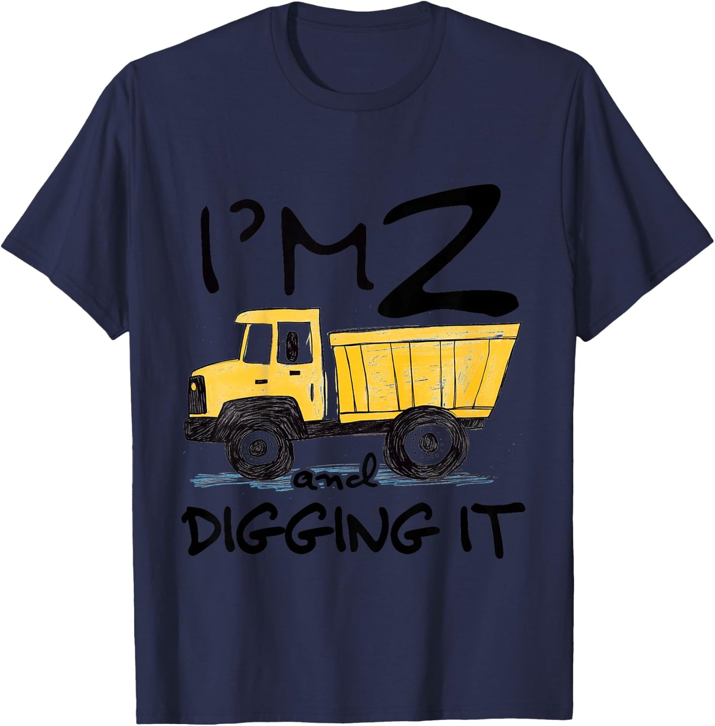 Kids Two Construction 2nd Birthday Gifts Second Boy 2 Years Old T-Shirt - T-Shirt | Navy