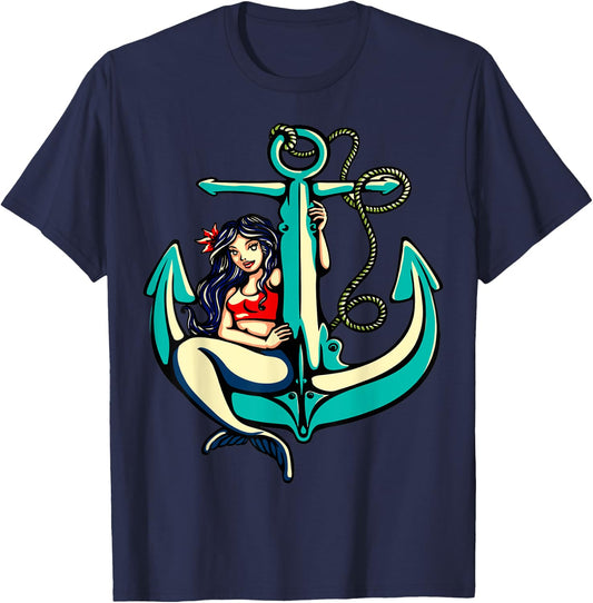Pretty Sirem Anchor Girl School Sailor Tatto T-Shirt - T-Shirt | Navy