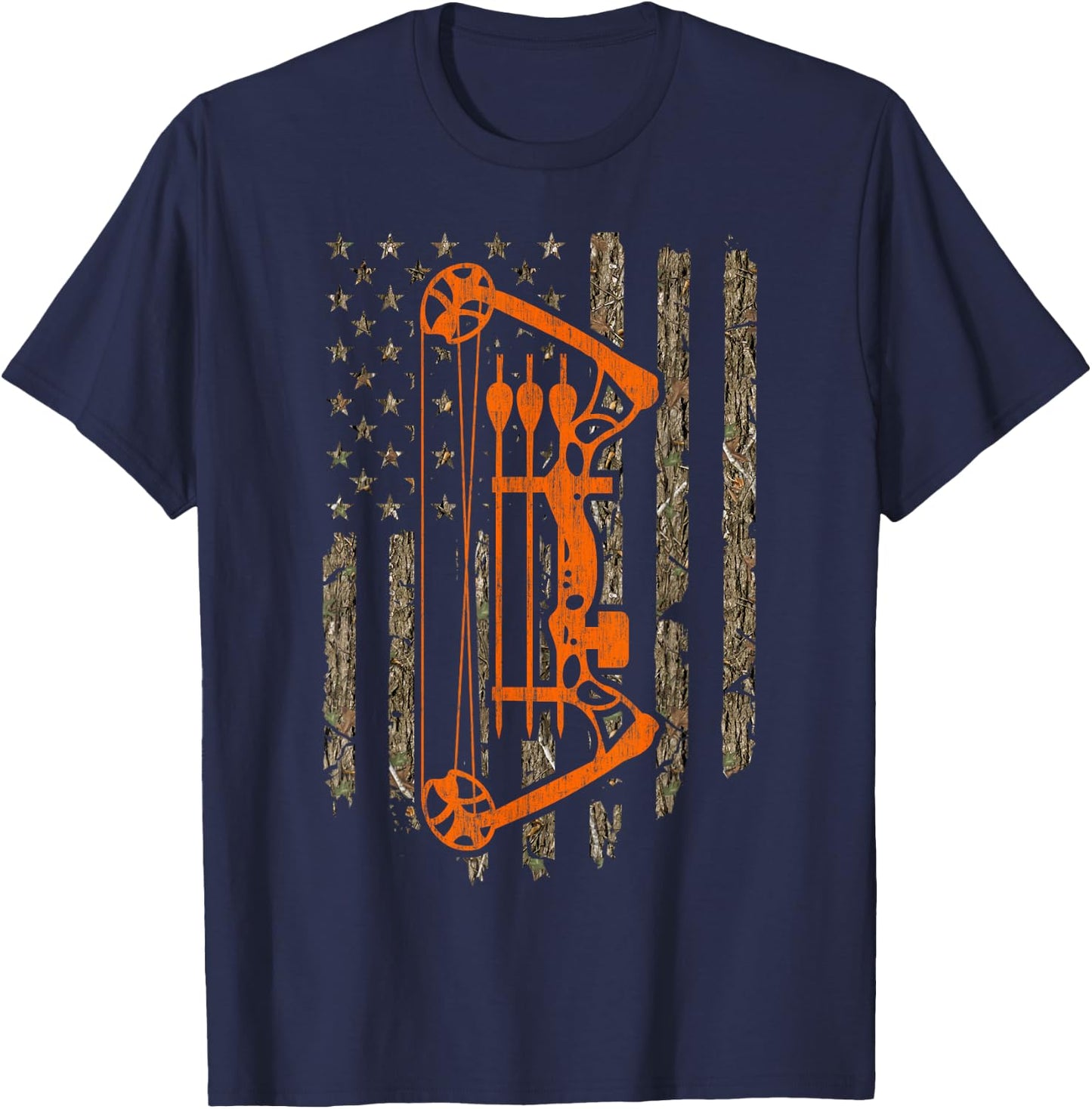 Compound Bow Hunting Archery American Flag Tree Camouflage Men T-Shirt - T-Shirt | Navy