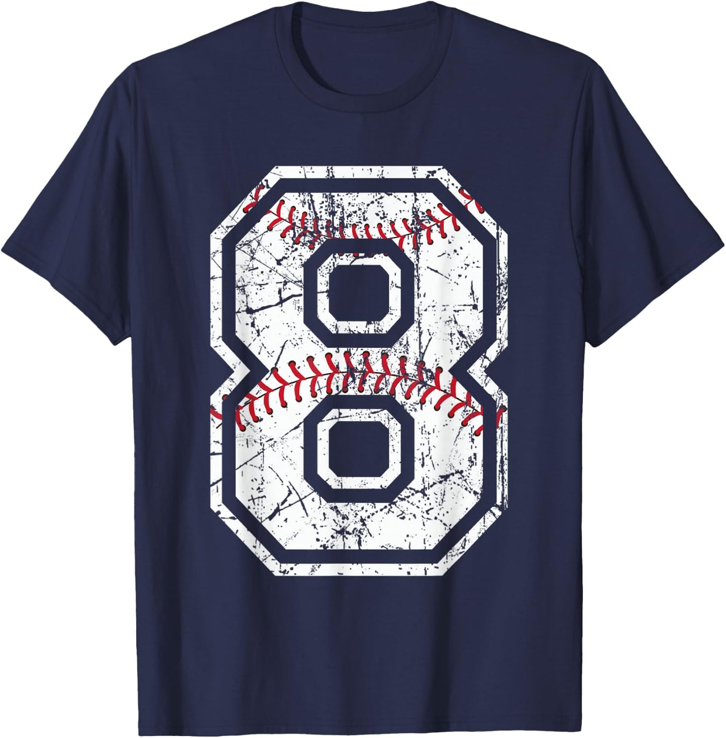 Baseball Jersey Number 8 Vintage Distressed Graphic T-Shirt - T-Shirt | Navy