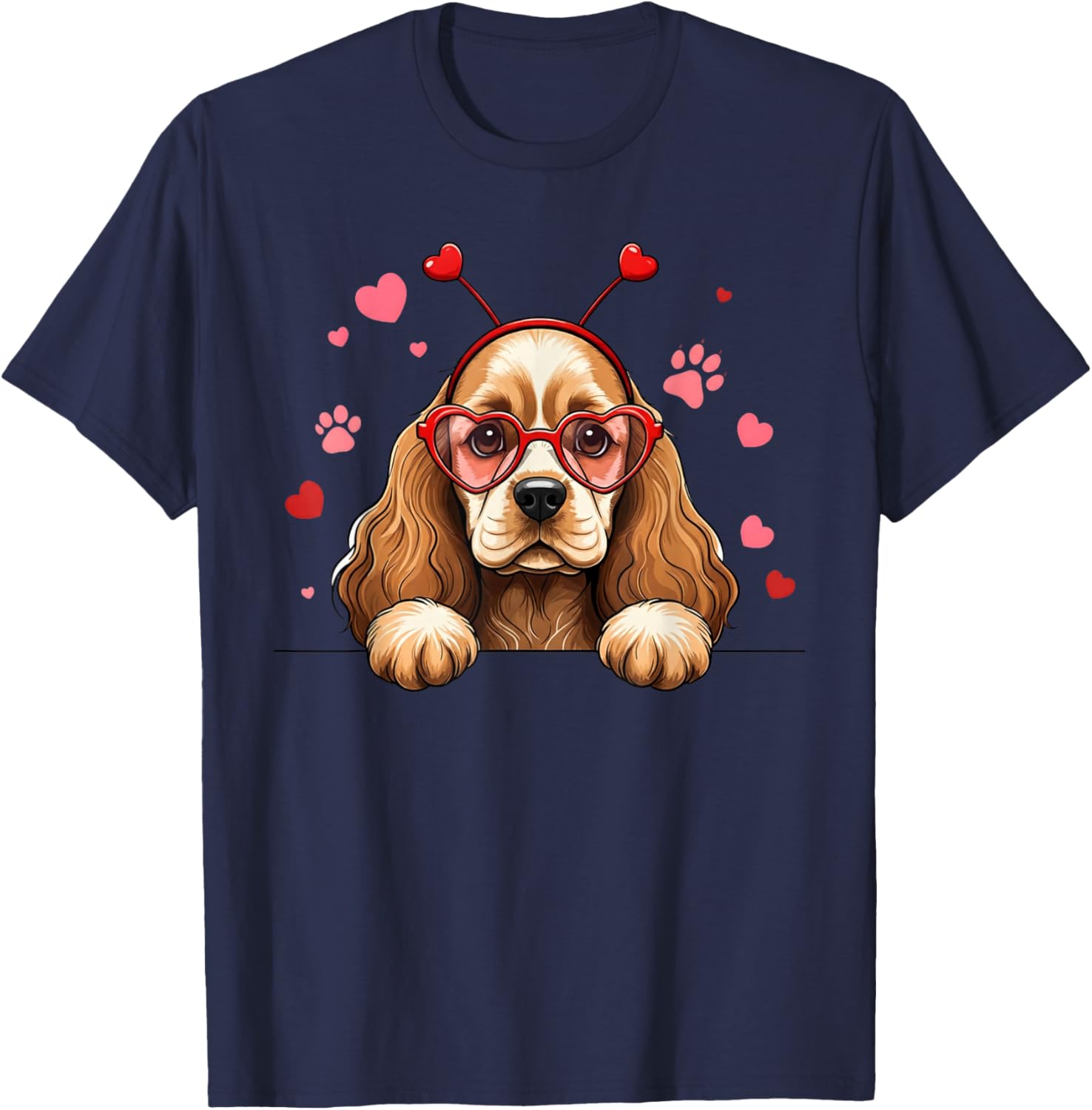 Funny Cocker Spaniel Heart Headband Valentine T-Shirt - T-Shirt | Navy