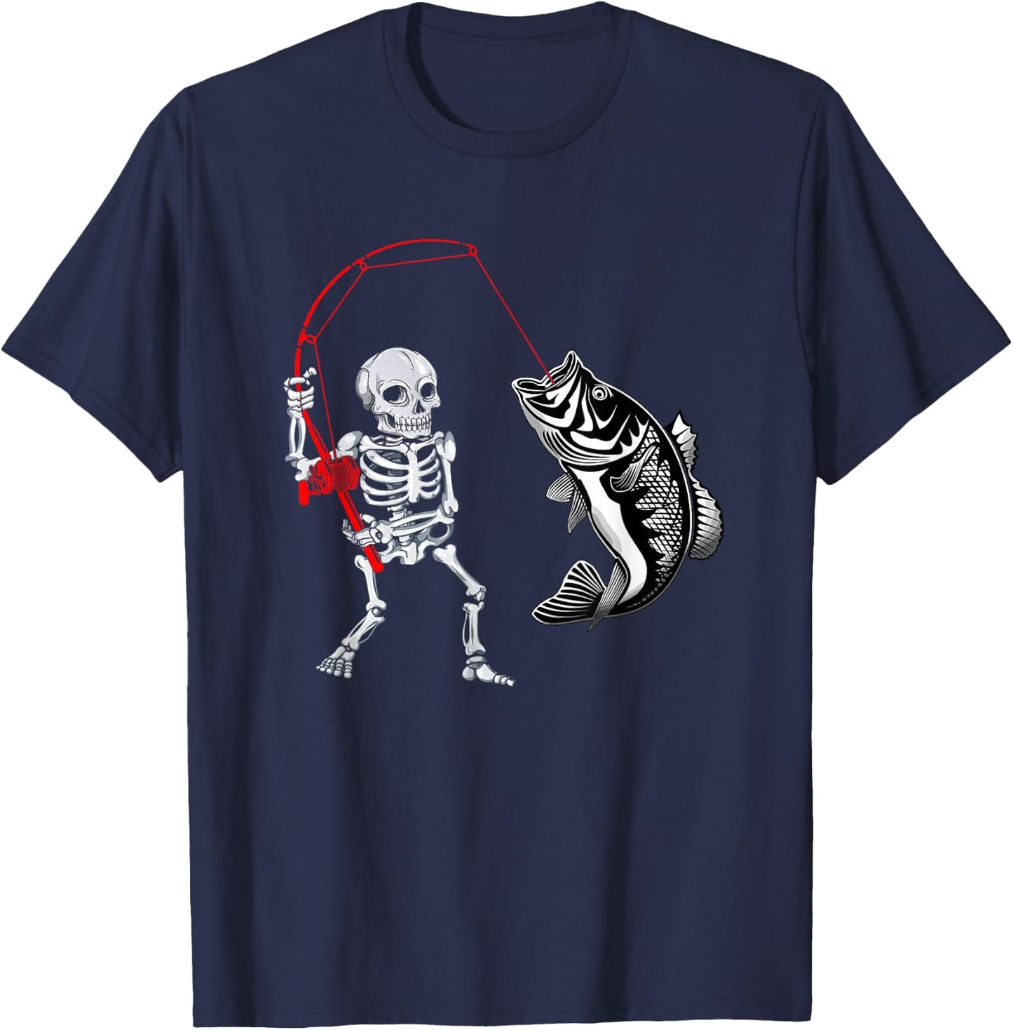 Skeleton Fishing Bass Fisherman Halloween T-Shirt - T-Shirt | Navy