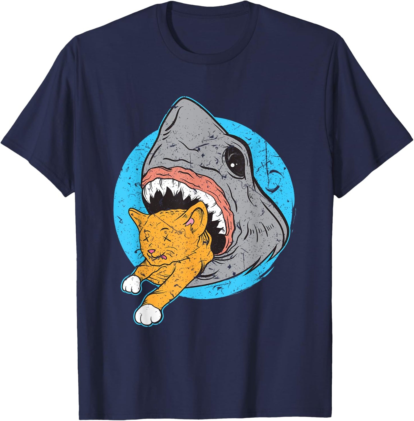 Shark Eating Kitty Cat Design T-Shirt - T-Shirt | Navy