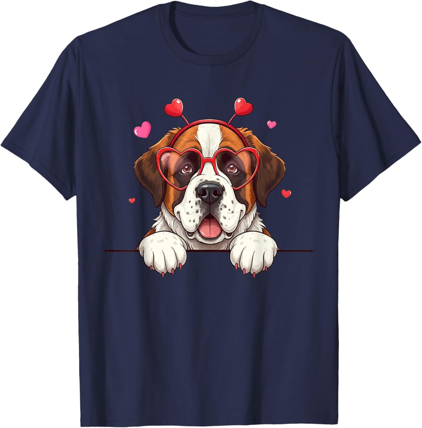 Funny Saint Bernard Dog Heart Headband Valentine T-Shirt - T-Shirt | Navy