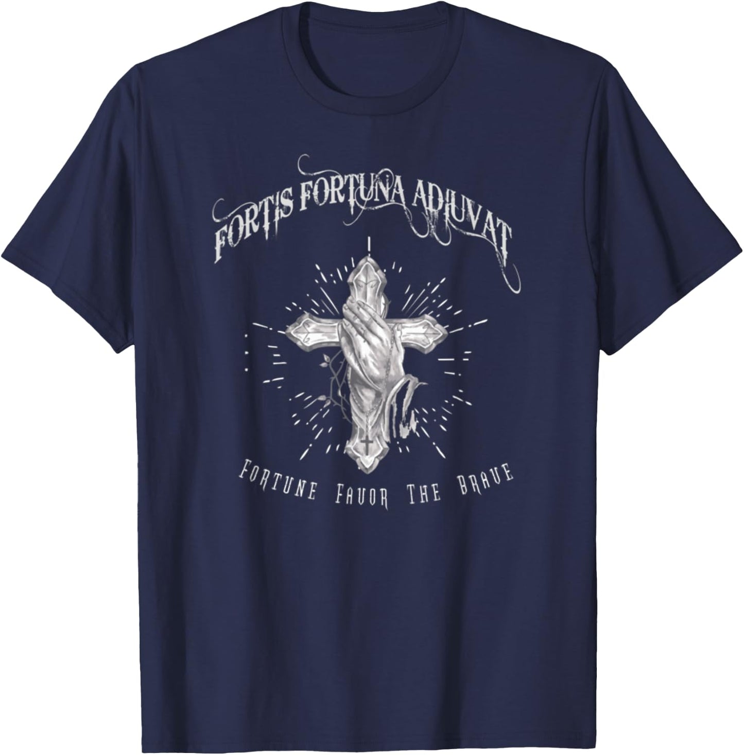 Fortis Fortuna Adiuvat Cross And Hand Tattoo T-Shirt - T-Shirt | Navy