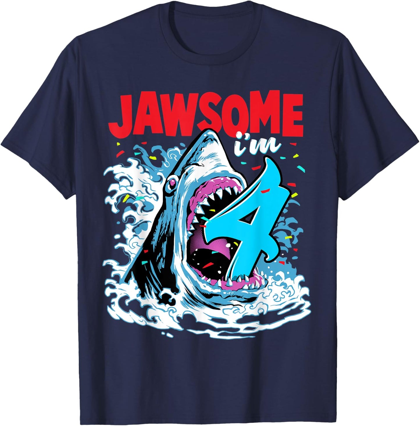 Kids 4th Birthday Shark 4 | Jawsome Four Year Old Bday Gift T-Shirt - T-Shirt | Navy