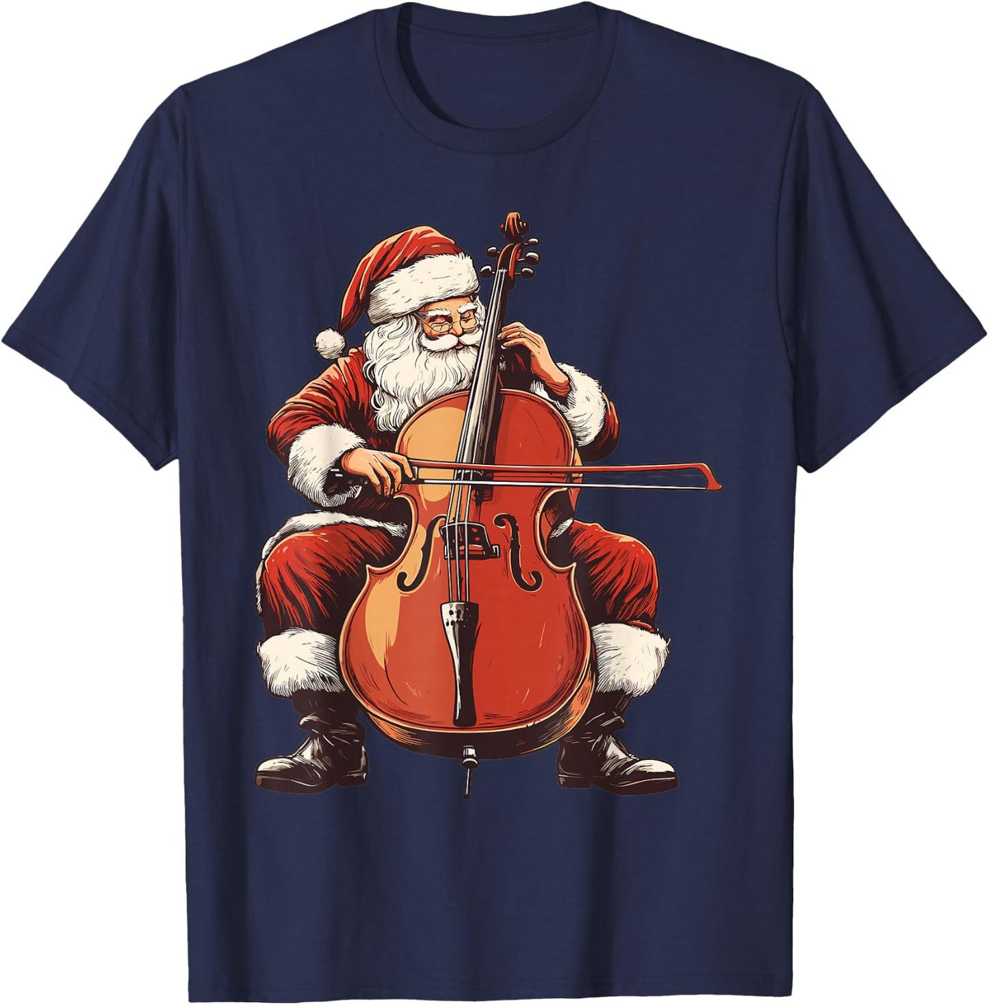 Santa Playing Cello Funny Cellist Cello Player Christmas T-Shirt - T-Shirt | Navy