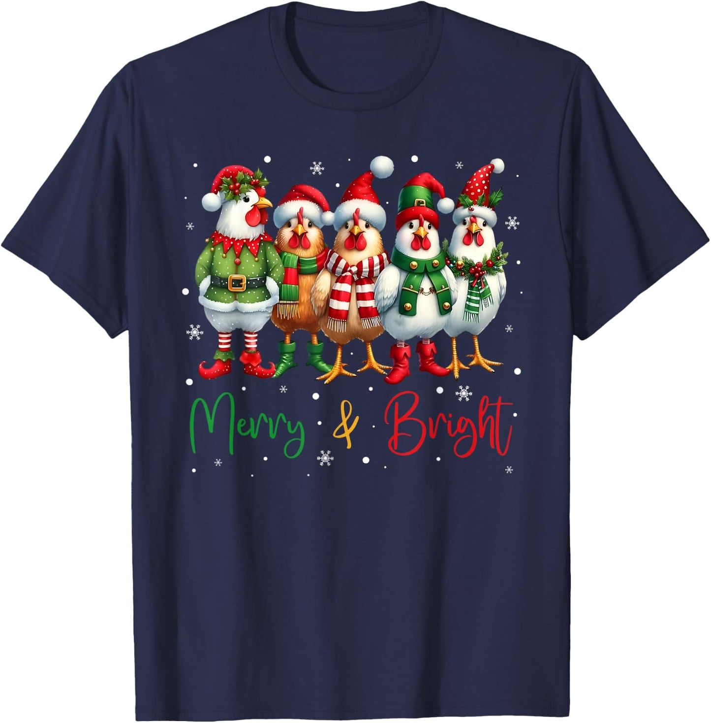 Funny Chicken Christmas Lights Farm Animal Cute Xmas Holiday T-Shirt - T-Shirt | Navy