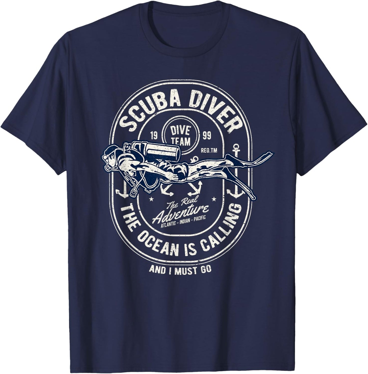 Vintage Retro Diver Distressed Scuba Diving T-Shirt - T-Shirt | Navy