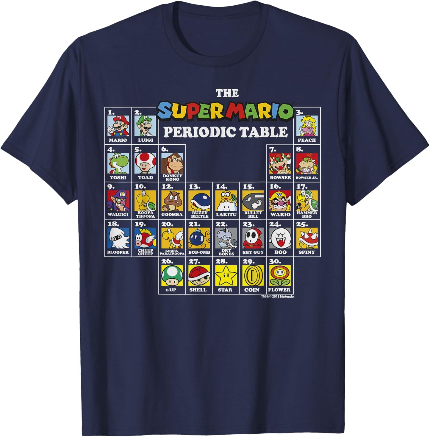 Super Mario Periodic Table Of Characters Graphic T-Shirt - T-Shirt | Navy