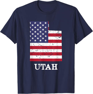 Utah Map State American Flag Shirt 4th Of July Pride Kids Men T-Shirt - T-Shirt | Navy