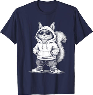 Cool Squirrel with Sunglasses Street Style T-Shirt - T-Shirt | Navy