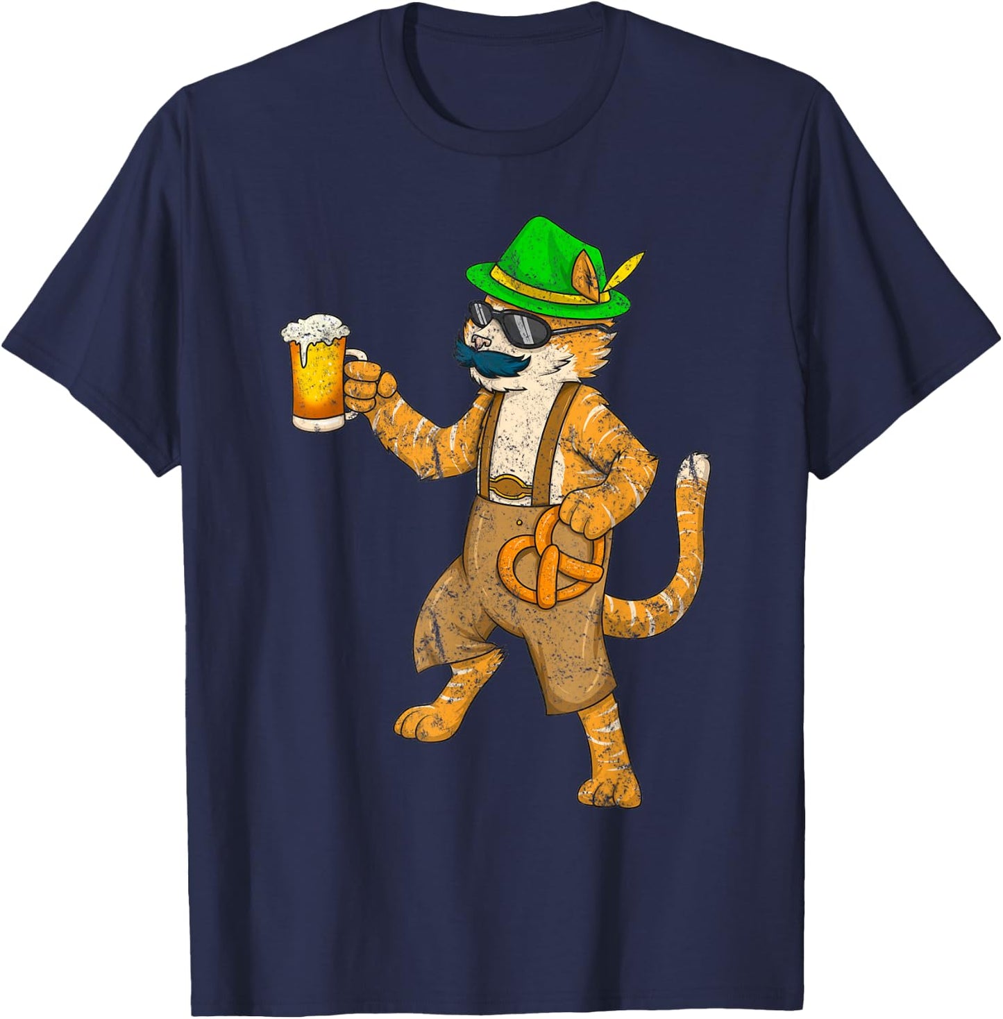 Vintage Oktoberfest Cat Kitten Beer Mug Pretzel Funny Gift Women T-Shirt - T-Shirt | Navy
