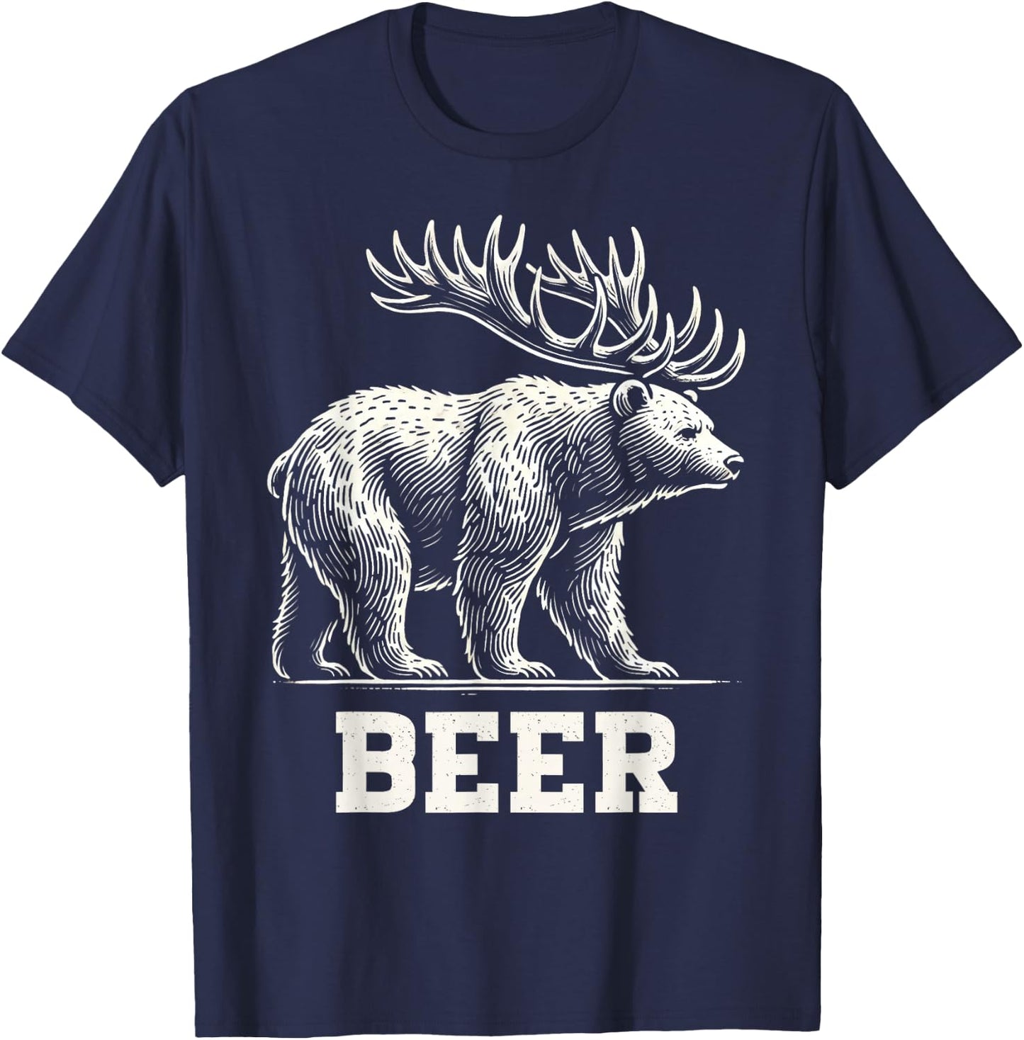 Funny Beer Lover Bear Deer Beer Drinking Animal Humor T-Shirt - T-Shirt | Navy
