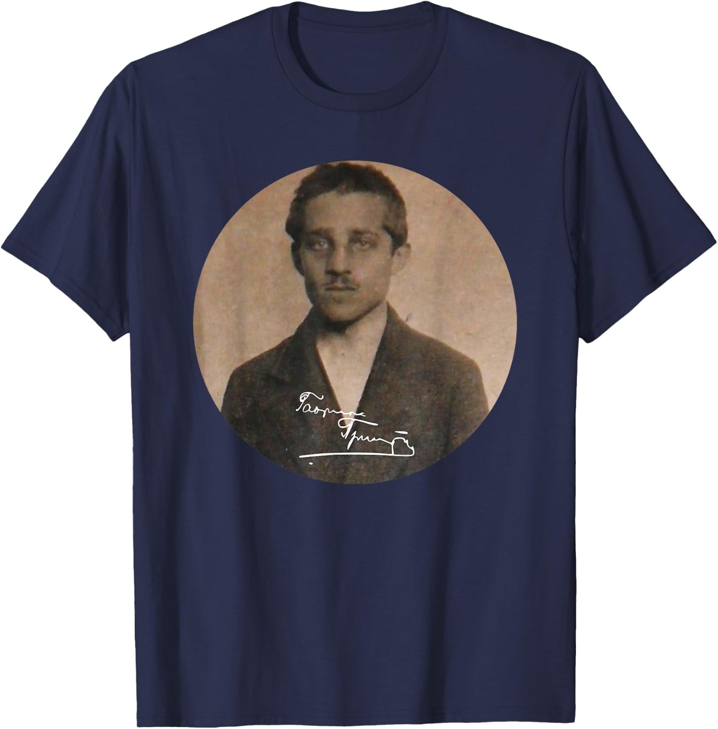 Gavrilo Princip Portrait With Signature T-Shirt - T-Shirt | Navy