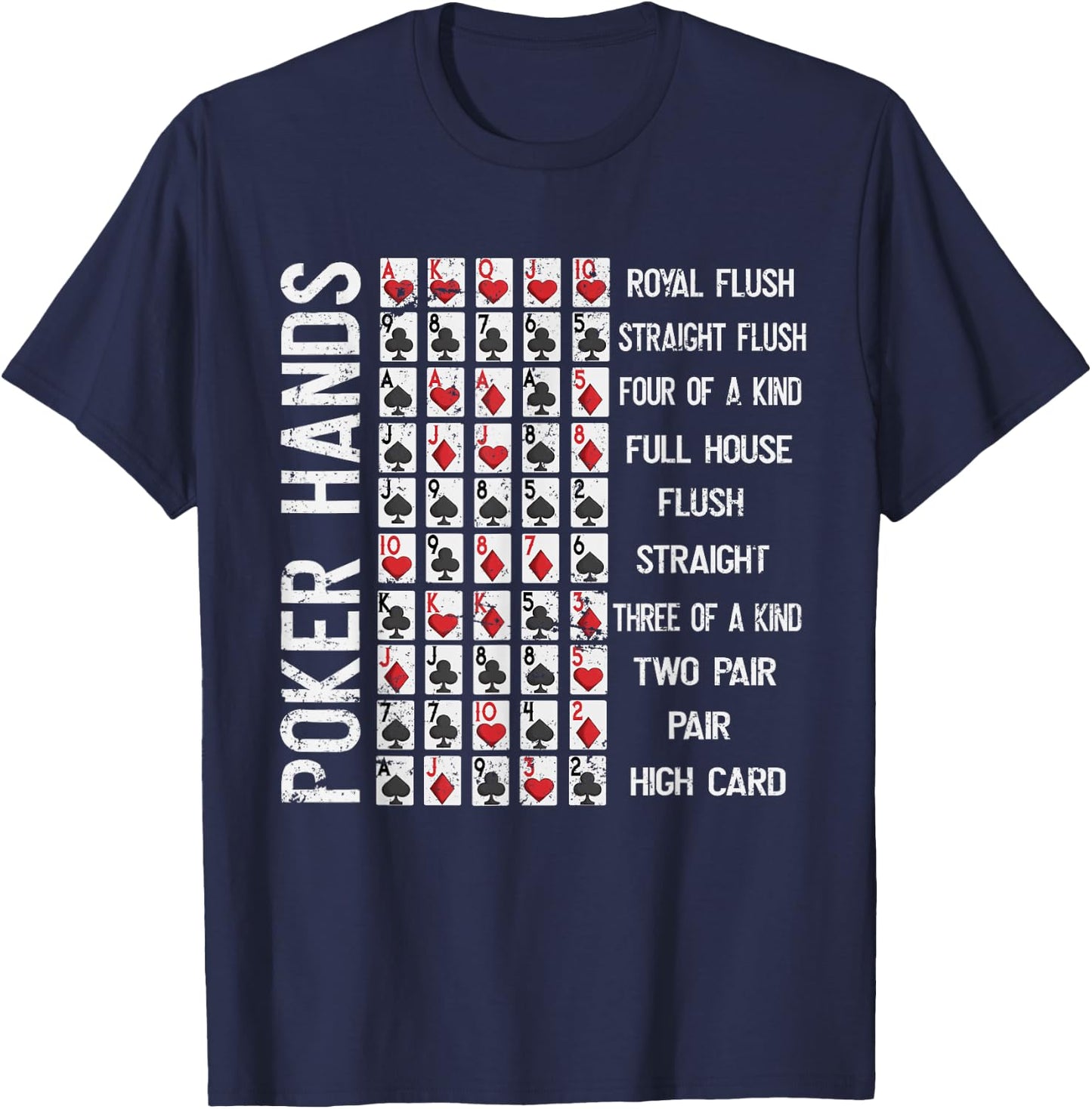 Poker Hands Cheat Sheet Card Casino Games Funny Player Gift T-Shirt - T-Shirt | Navy