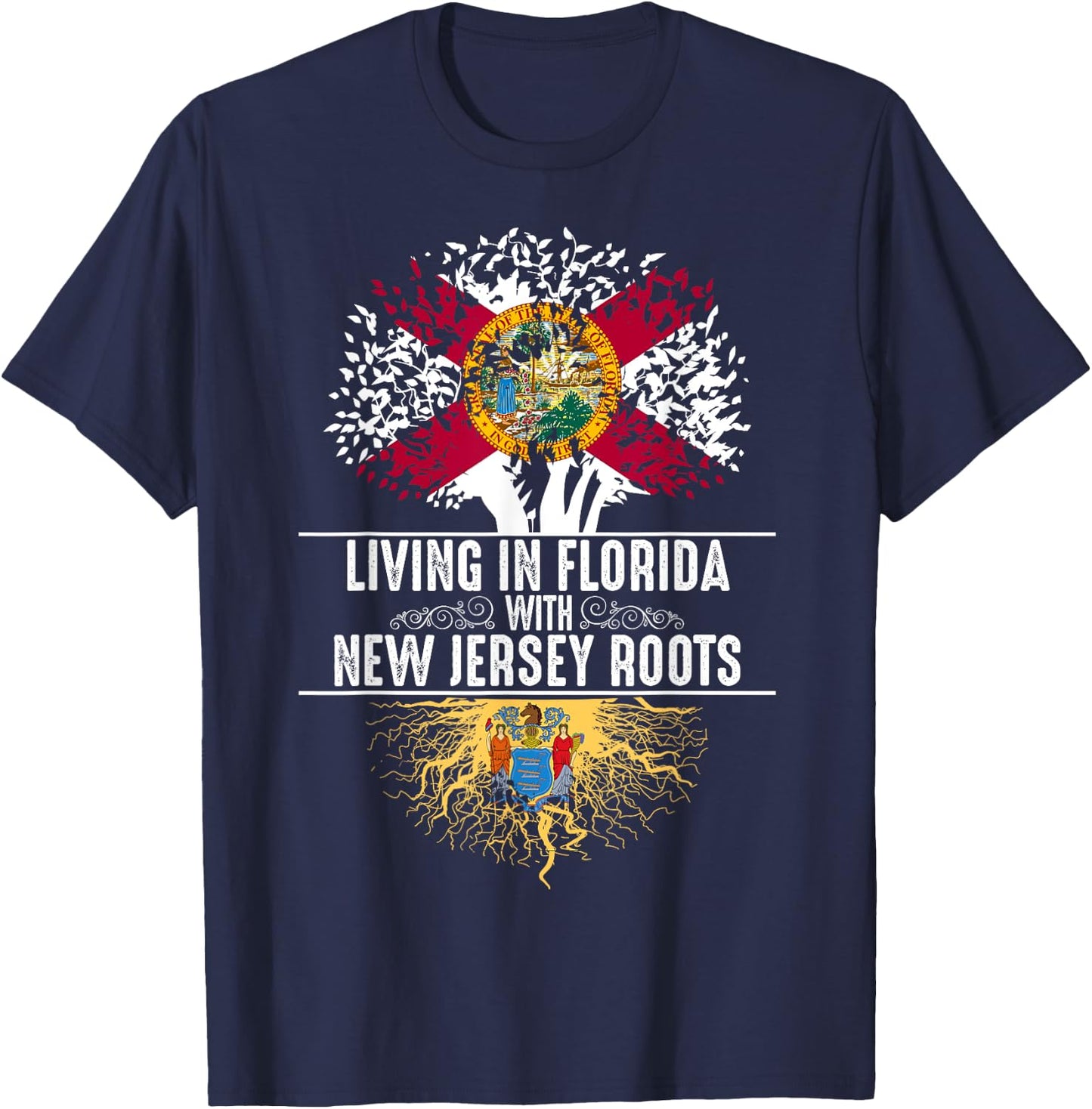 Florida Home New Jersey Roots State Tree Flag Shirt Gift T-Shirt - T-Shirt | Navy