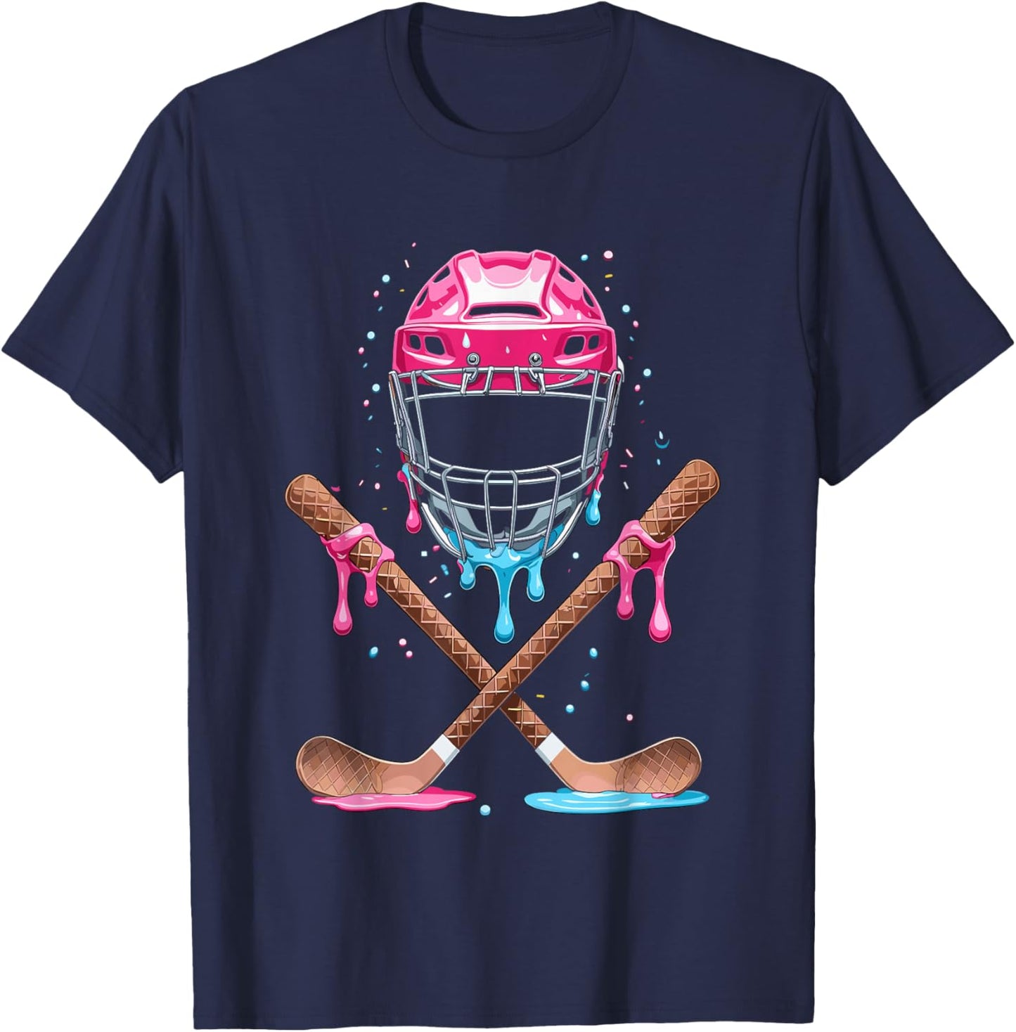 Hockey Sticks Ice Cream Sprinkle Drip Sport Boy Youth Player T-Shirt - T-Shirt | Navy