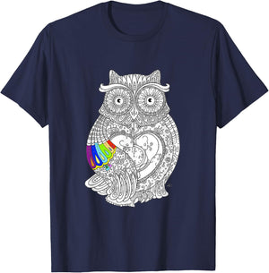 Owl coloring t shirt - adult coloring books t shirt T-Shirt - T-Shirt | Navy