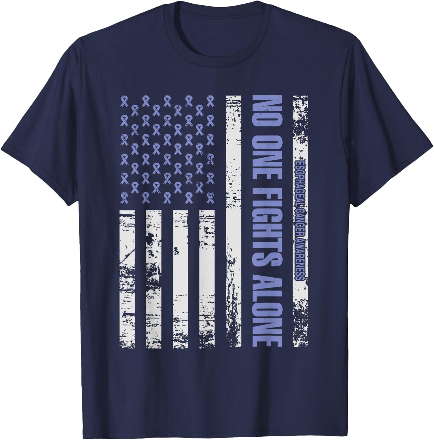 No one Fights alone Esophageal Cancer awareness Shirt T-Shirt - T-Shirt | Navy