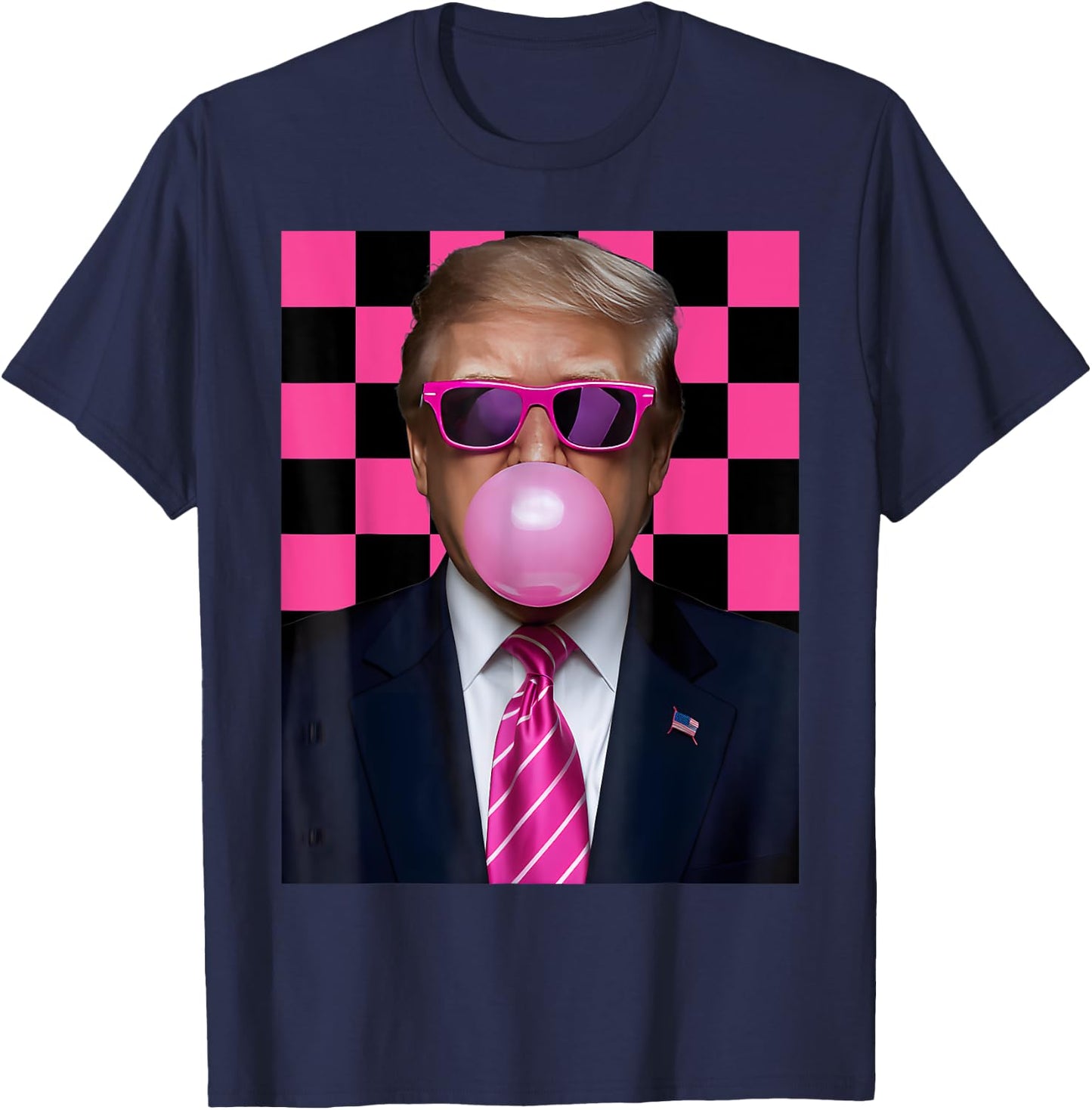 Pink Sunglasses Trump Bubble Gum Shirt 2024 Vote President T-Shirt - T-Shirt | Navy