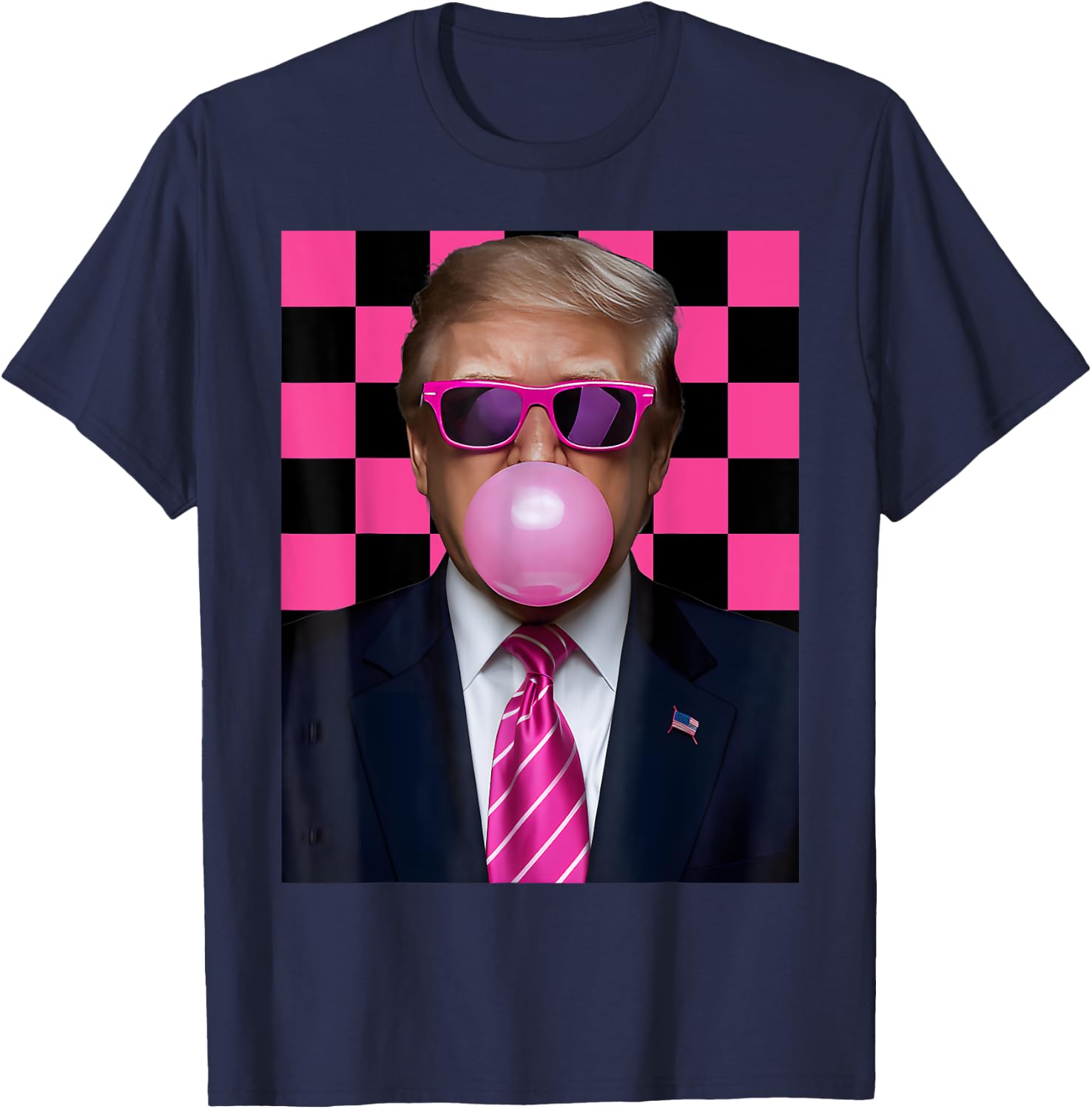 Pink Sunglasses Trump Bubble Gum Shirt 2024 Vote President T-Shirt - T-Shirt | Navy