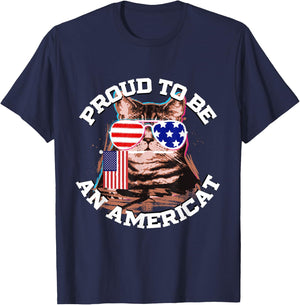 Cat US Flag Sunglasses Proud To Be An Americat T-Shirt - T-Shirt | Navy