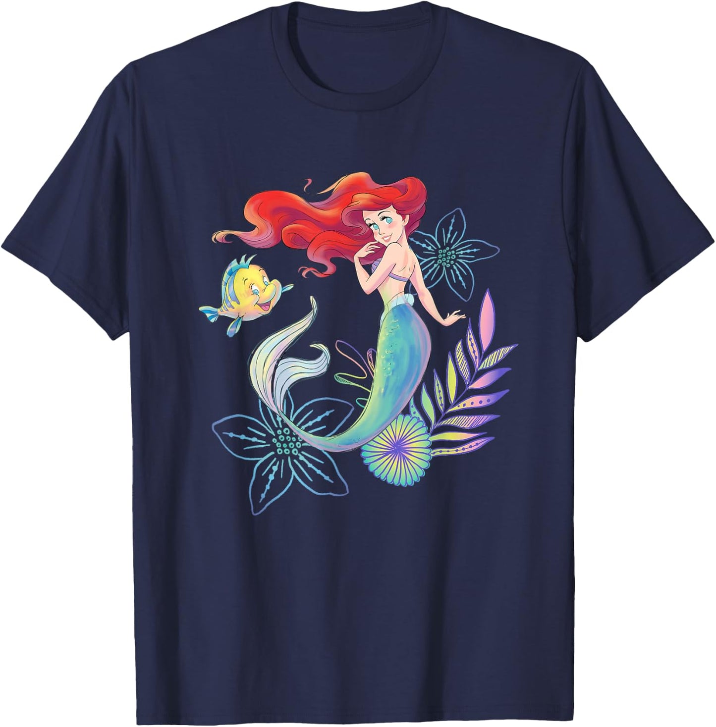 Disney The Little Mermaid Ariel and Flounder Sea T-Shirt - T-Shirt | Navy