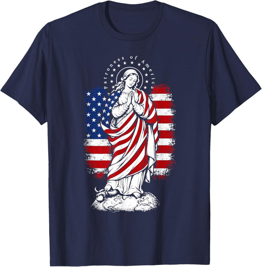 Patroness of The USA Blessed Virgin Mary Catholic Art T-Shirt - T-Shirt | Navy