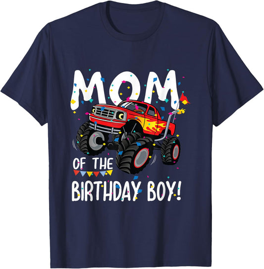 Monster Truck Party Mom of Birthday Boy Shirt Gift T-Shirt - T-Shirt | Navy