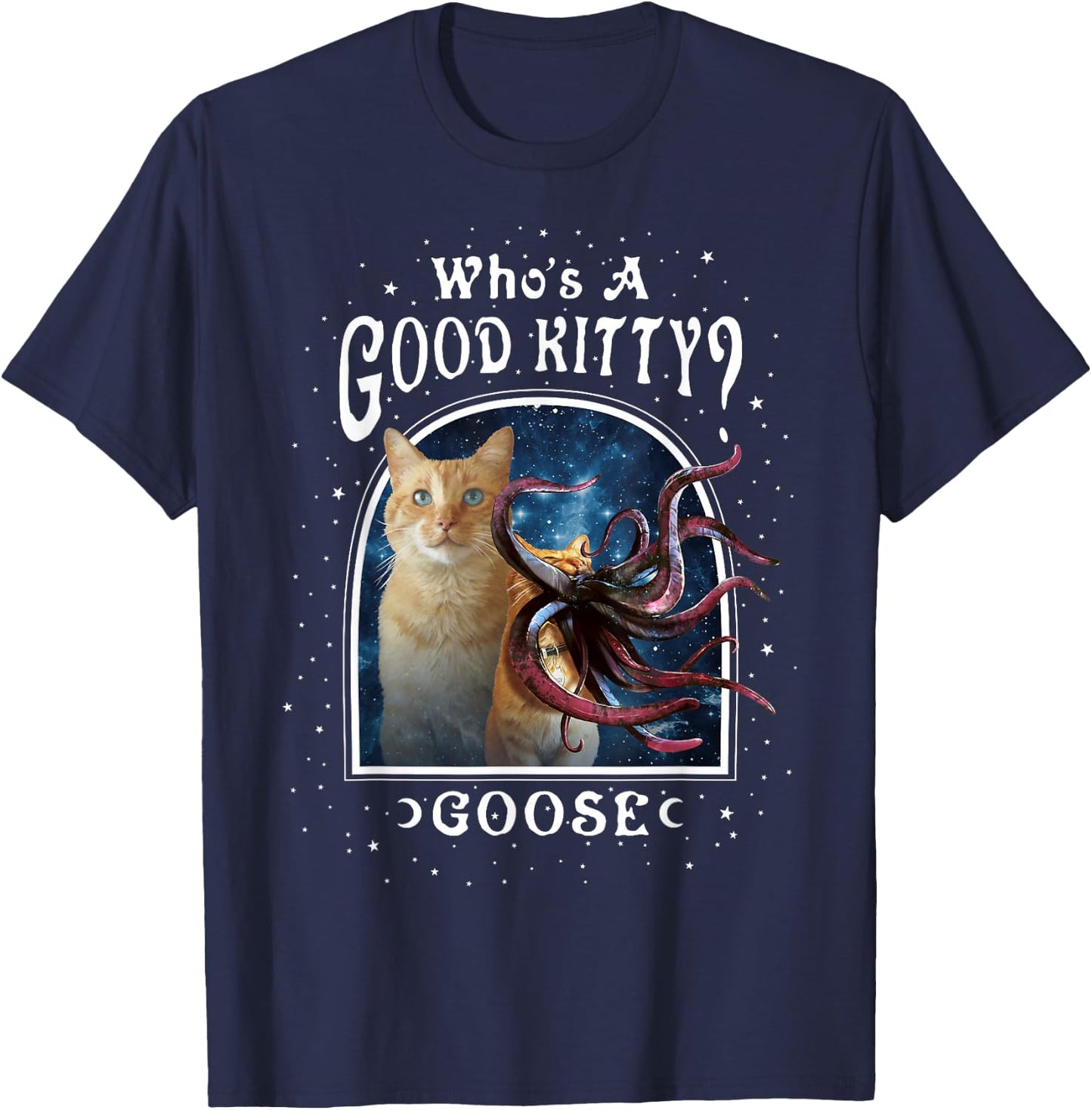 Captain Marvel Who's A Good Kitty Goose Cosmic Portrait Small T-Shirt - T-Shirt | Navy