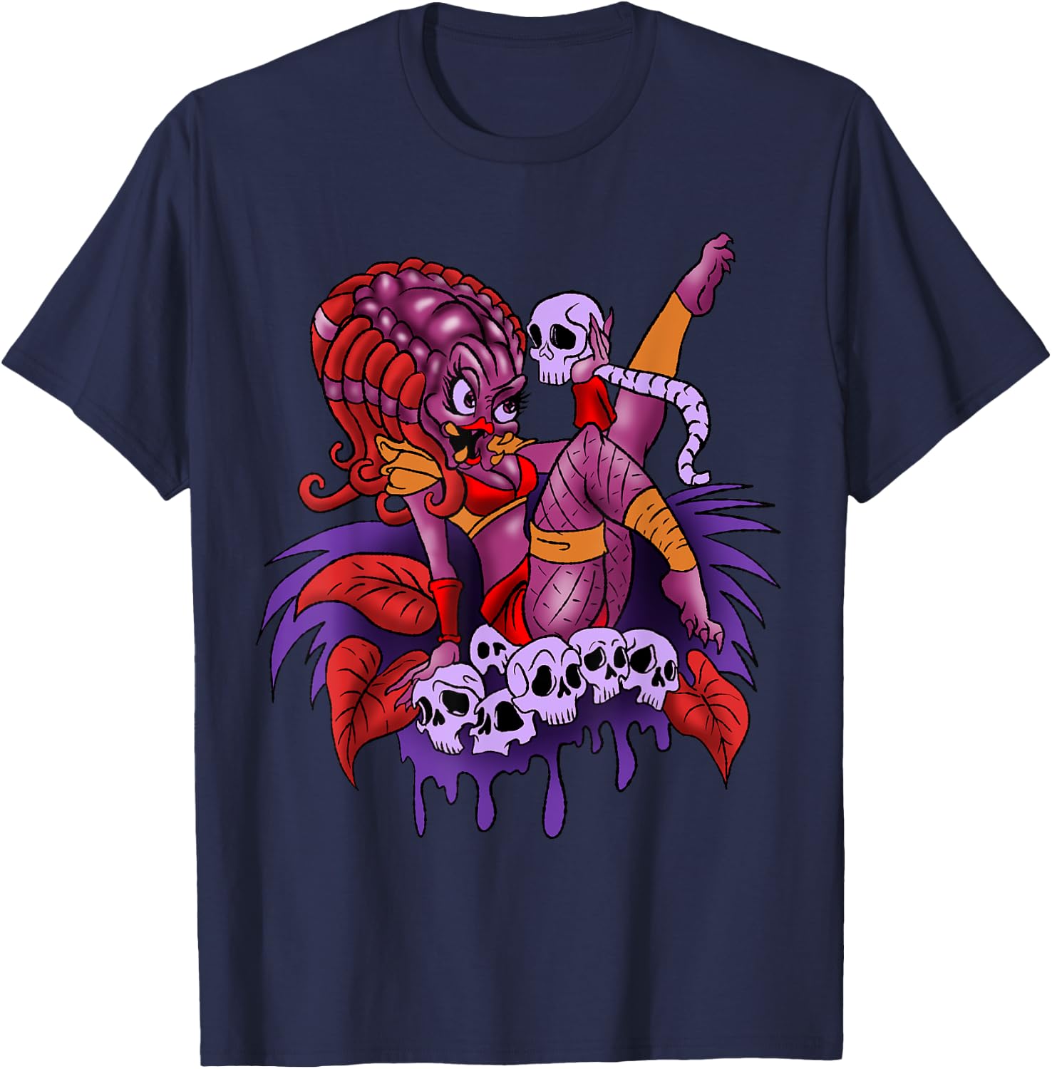 Predator Girl Cartoon Funny Caricature Cool Comic Gift T-Shirt - T-Shirt | Navy