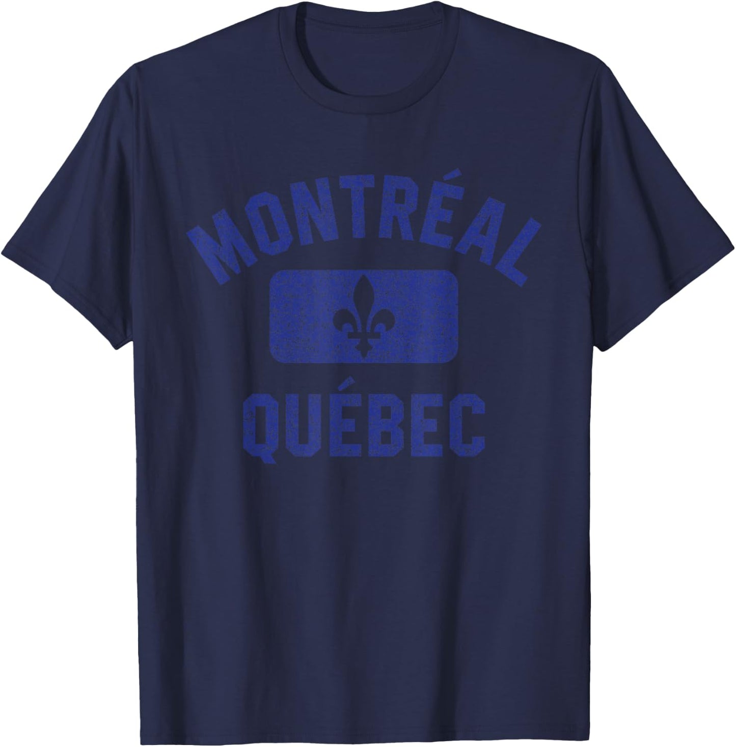 Montreal Quebec Fleur de Lys Gym Style Distressed Print T-Shirt - T-Shirt | Navy
