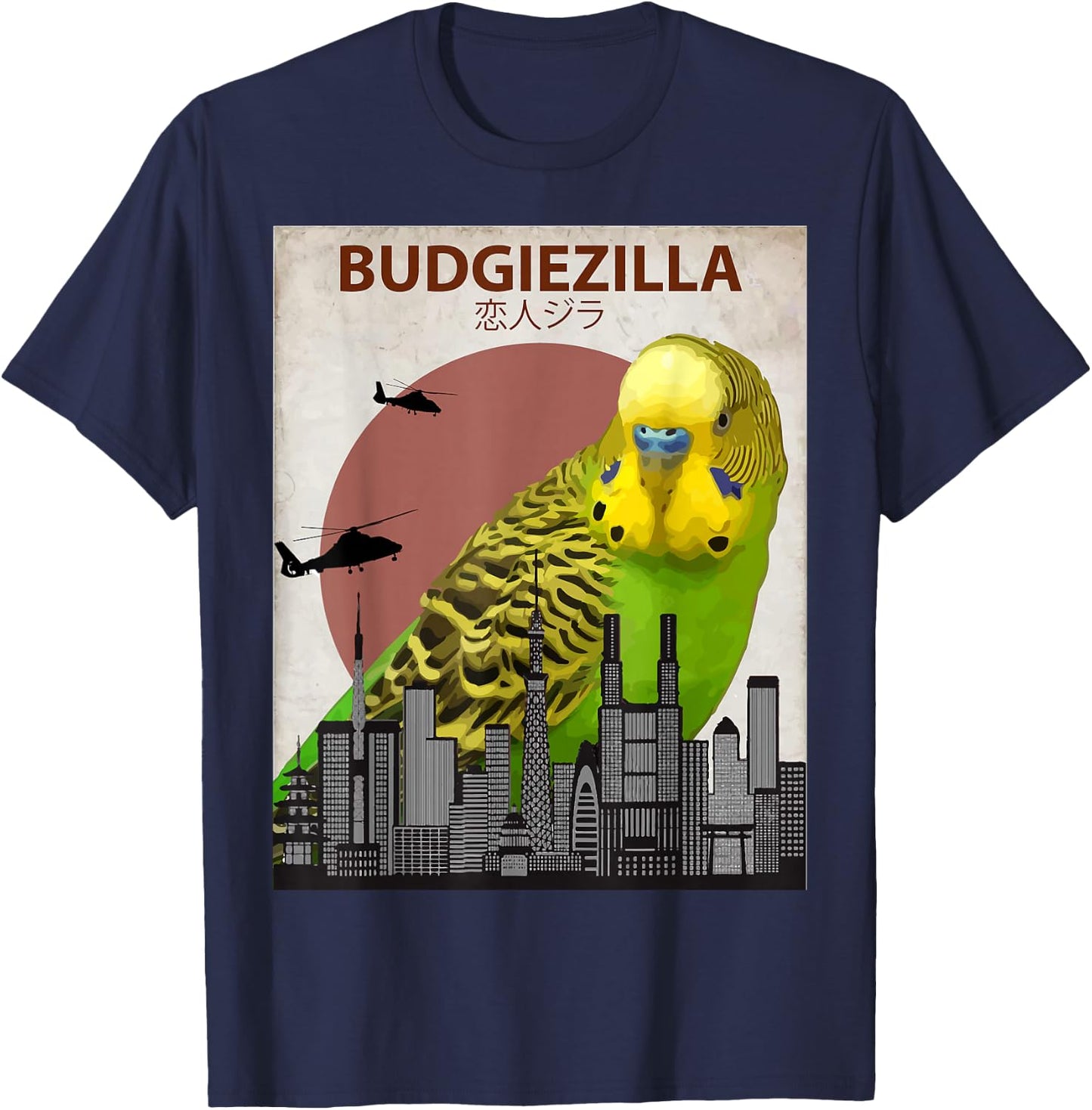 Budgiezilla | Budgie for Budgerigar Parakeet Lovers T-Shirt - T-Shirt | Navy