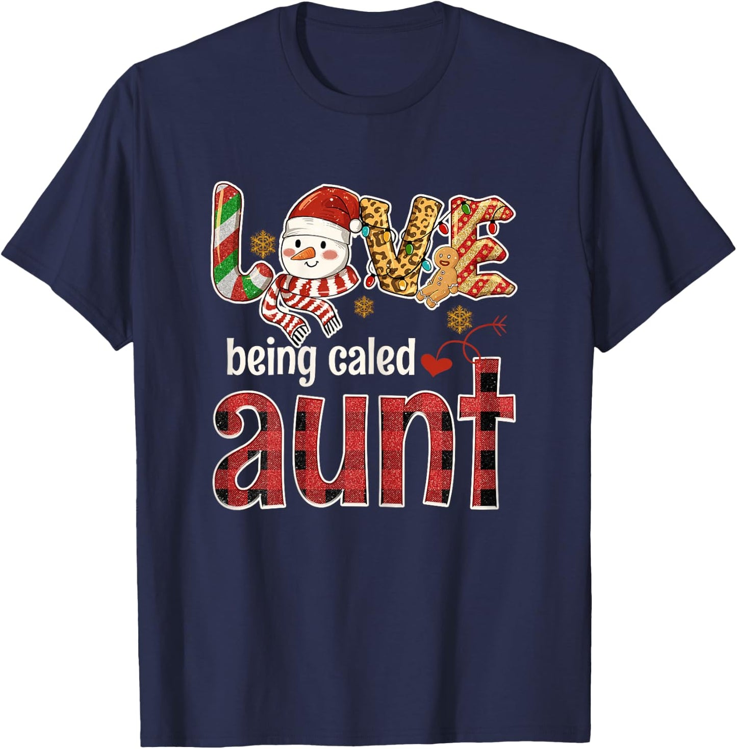 Love Being Called Aunt - Snowman Red Plaid Christmas Pjs T-Shirt - T-Shirt | Navy