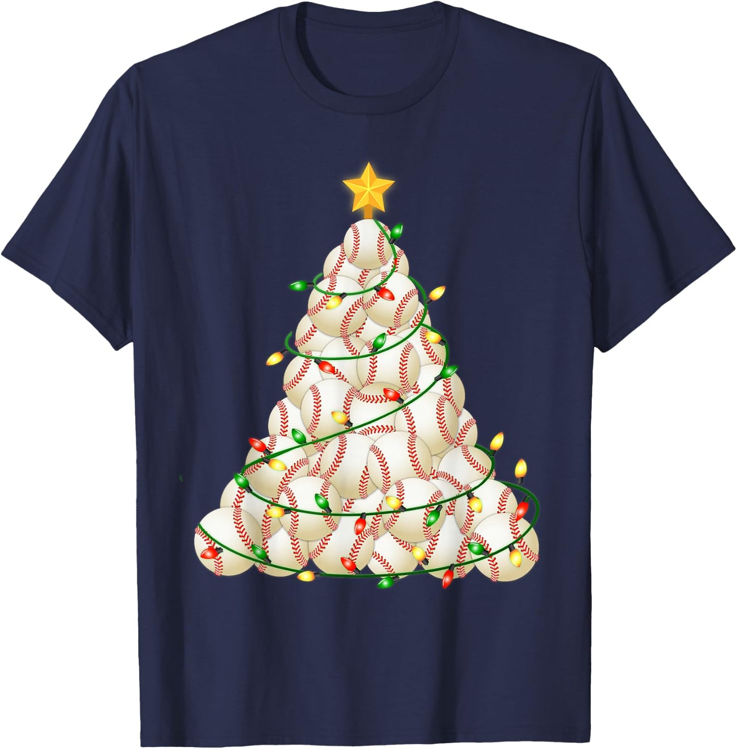 Baseball Christmas Tree Xmas Pajamas player coach Men Women T-Shirt - T-Shirt | Navy