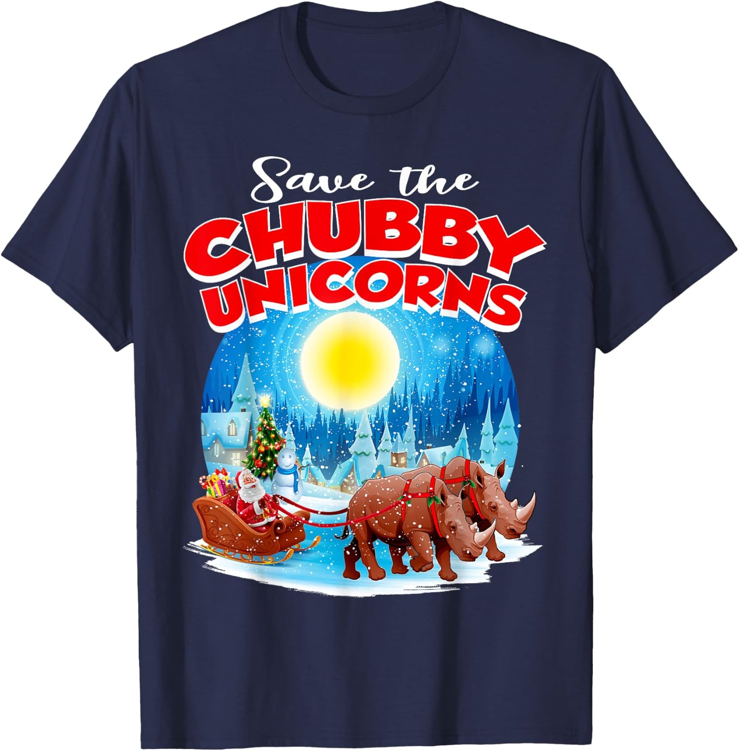 Chubbies Shirt Men Save The Chubby Unicorns Rhino Christmas T-Shirt - T-Shirt | Navy