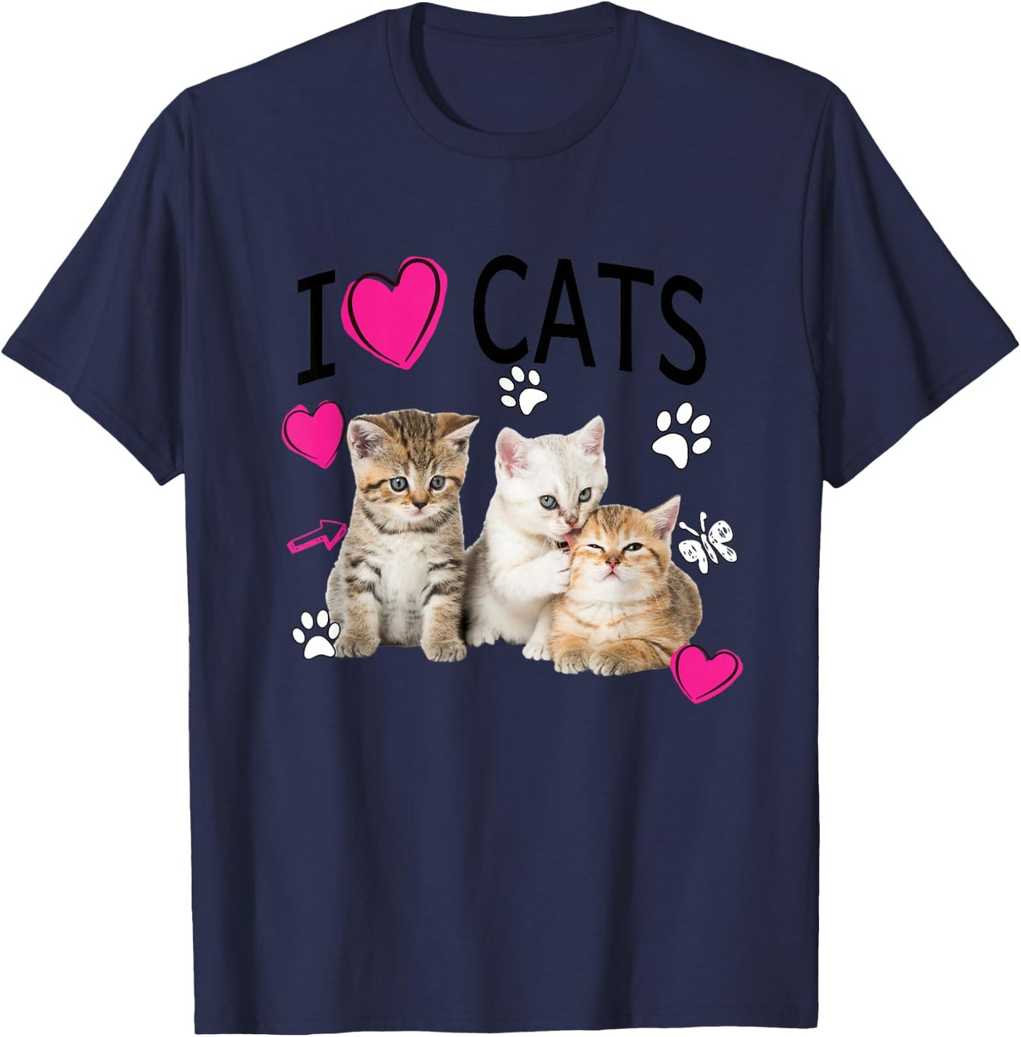 I Love Cats Desing | Cat lover I love Kittens Gift T-Shirt - T-Shirt | Navy