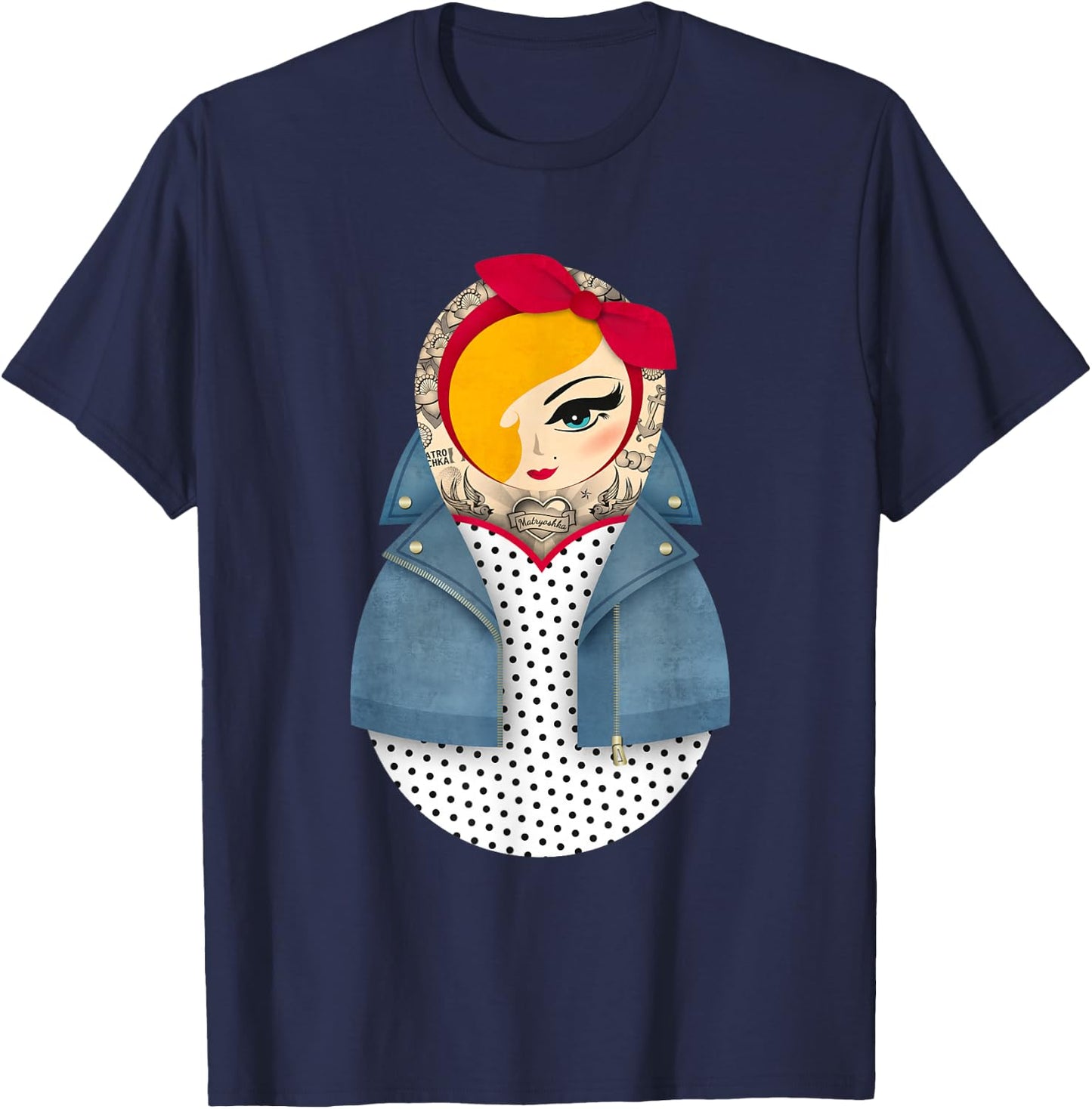 Matryoshka Jayne / Pin-up / Dots / Rockabilly Dress T-Shirt - T-Shirt | Navy