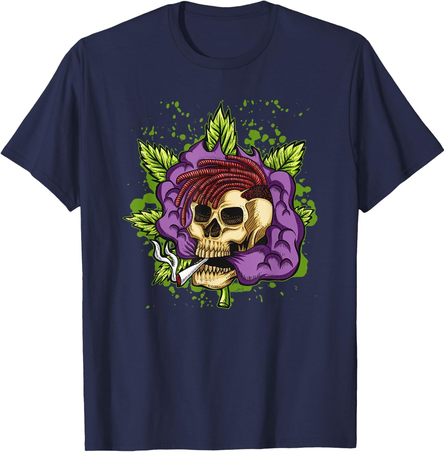 Urban Purple Kush Joint Smoking Skull 420 Marijuana T-Shirt - T-Shirt | Navy
