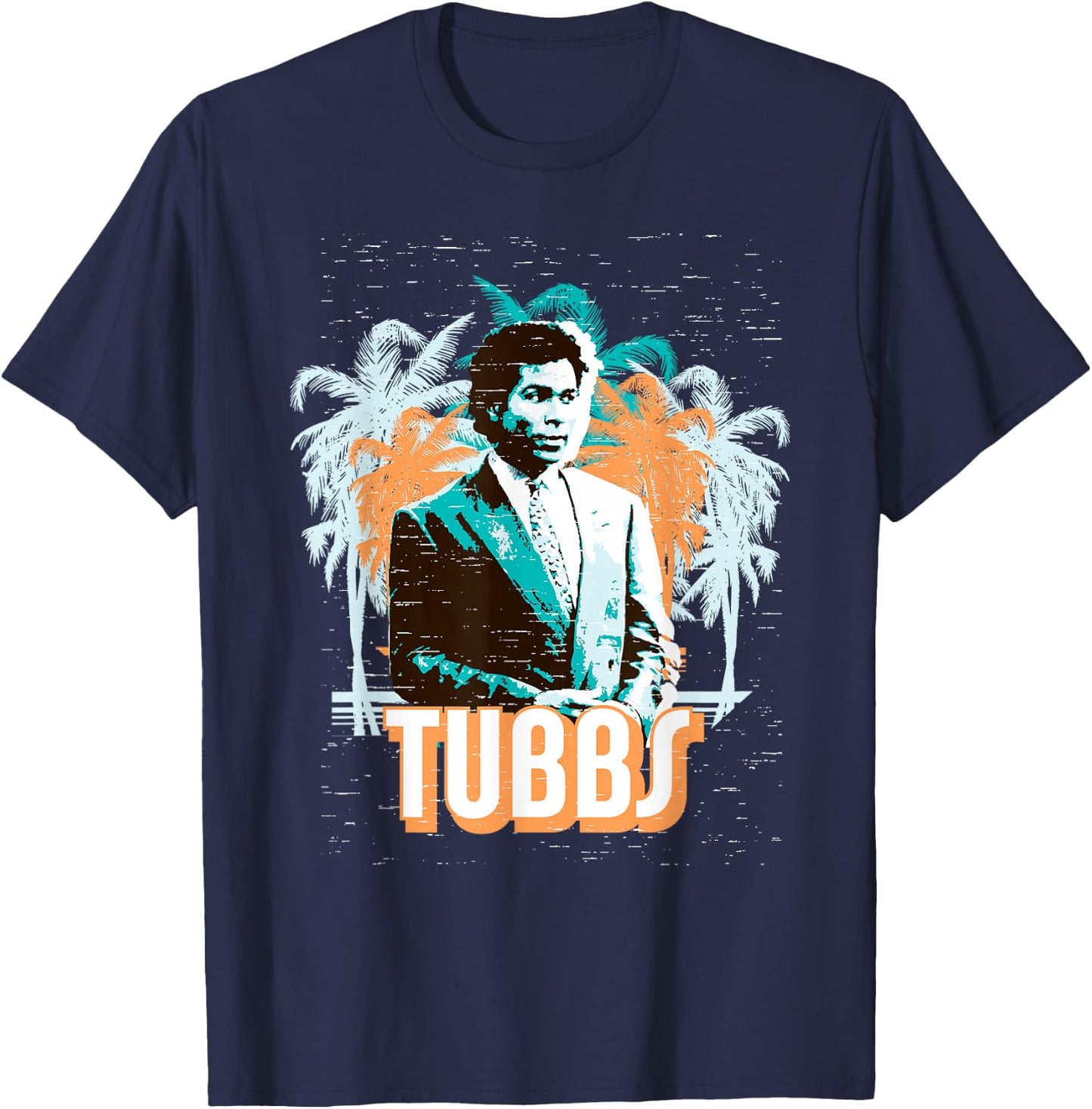 Miami Vice Tubbs and Palm Tree Scenery T-Shirt - T-Shirt | Navy