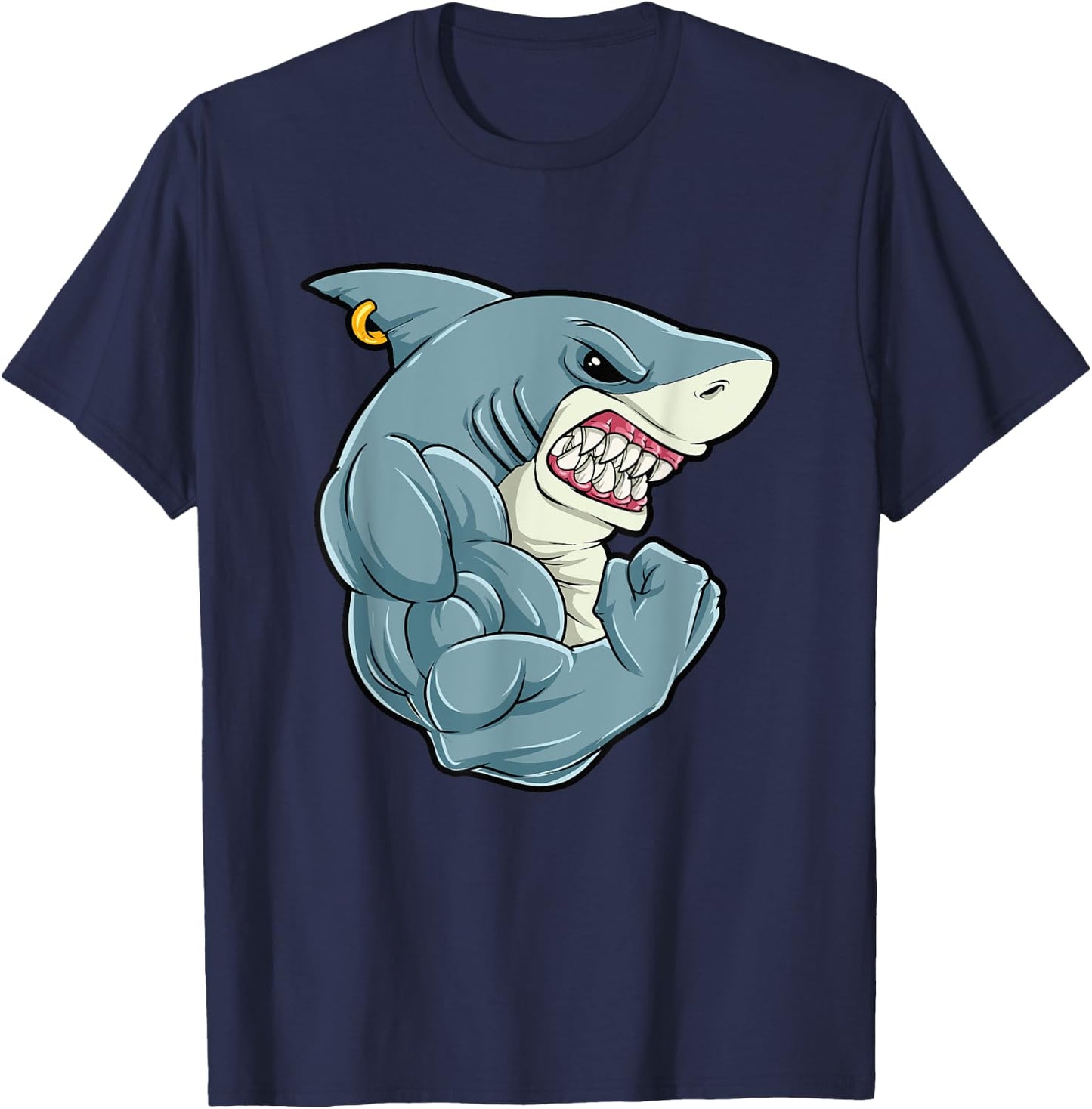 Fitness Shark At The Gym | Training Men Women Kids T-Shirt - T-Shirt | Navy
