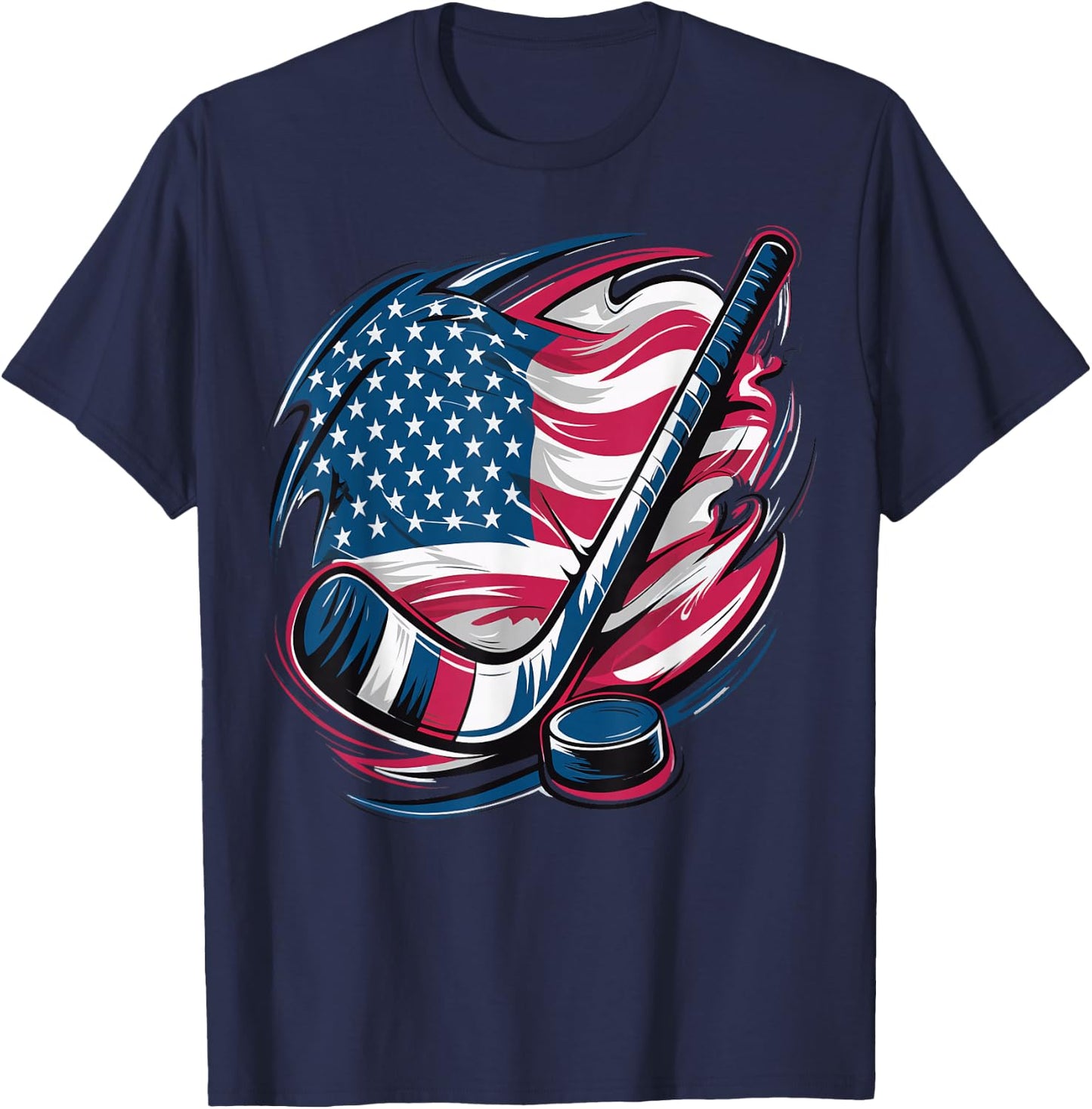 Ice Hockey USA Flag USA Flag T-Shirt - T-Shirt | Navy