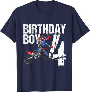4 Year Old Dirt Bike Birthday Party Motocross MX 4th Gift T-Shirt - T-Shirt | Navy